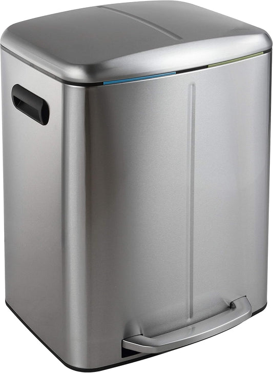 happimess HPM1005A Marco Rectangular 10.5-Gallon Double Bucket Trash Can with Soft-Close Lid, Modern, Minimalistic, Fingerprint Proof for Home, Kitchen, Laundry Room, Office, Stainless Steel