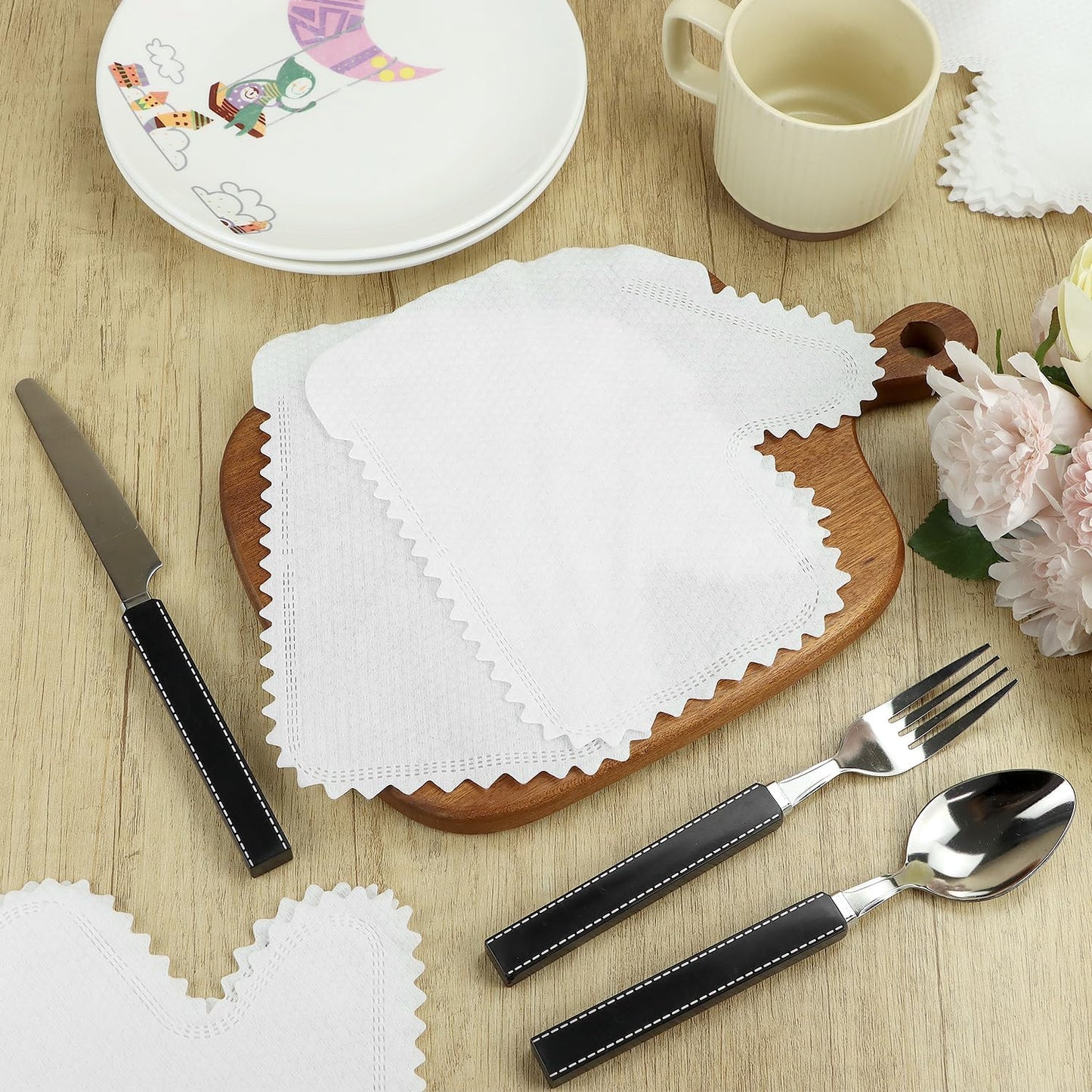 QWORK White Microfiber Dusting Gloves, 60 Pieces Dusting Mitt, Wipes Feather Dusters, Dual-Sided Disposable