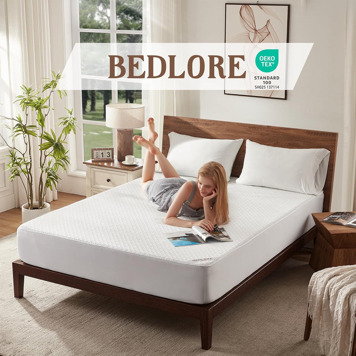 BEDLORE California King Mattress Protector, Waterproof Noiseless Mattress Cover with Deep Pocket for 6-18 inches Mattress, Soft Breathable Mattress Pad Machine Washable (White)