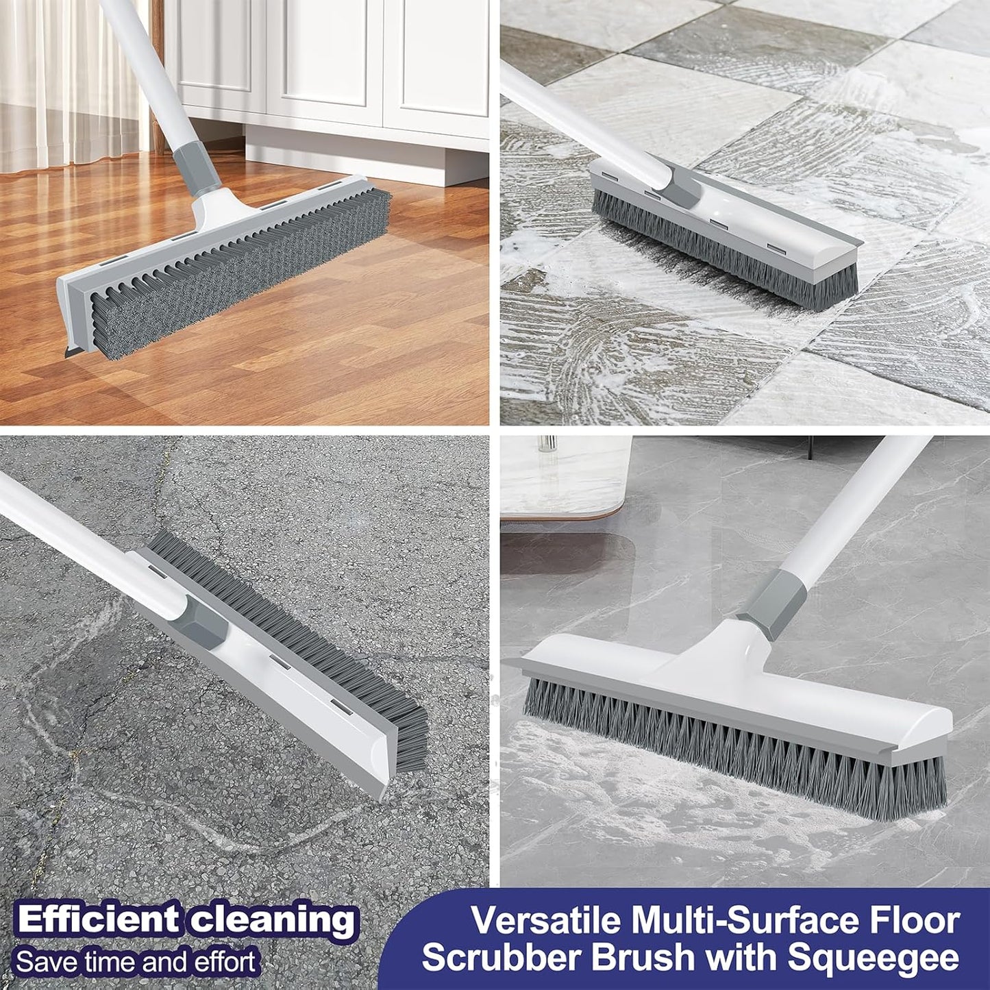 Floor Scrub Brush with 60 inch Long Handle, 2 in 1 Heavy Duty Stiff Bristle Floor Scrubber Brush and Scraper for Cleaning Shower, Tile, Bathroom, Kitchen, Deck, Garage, Patio