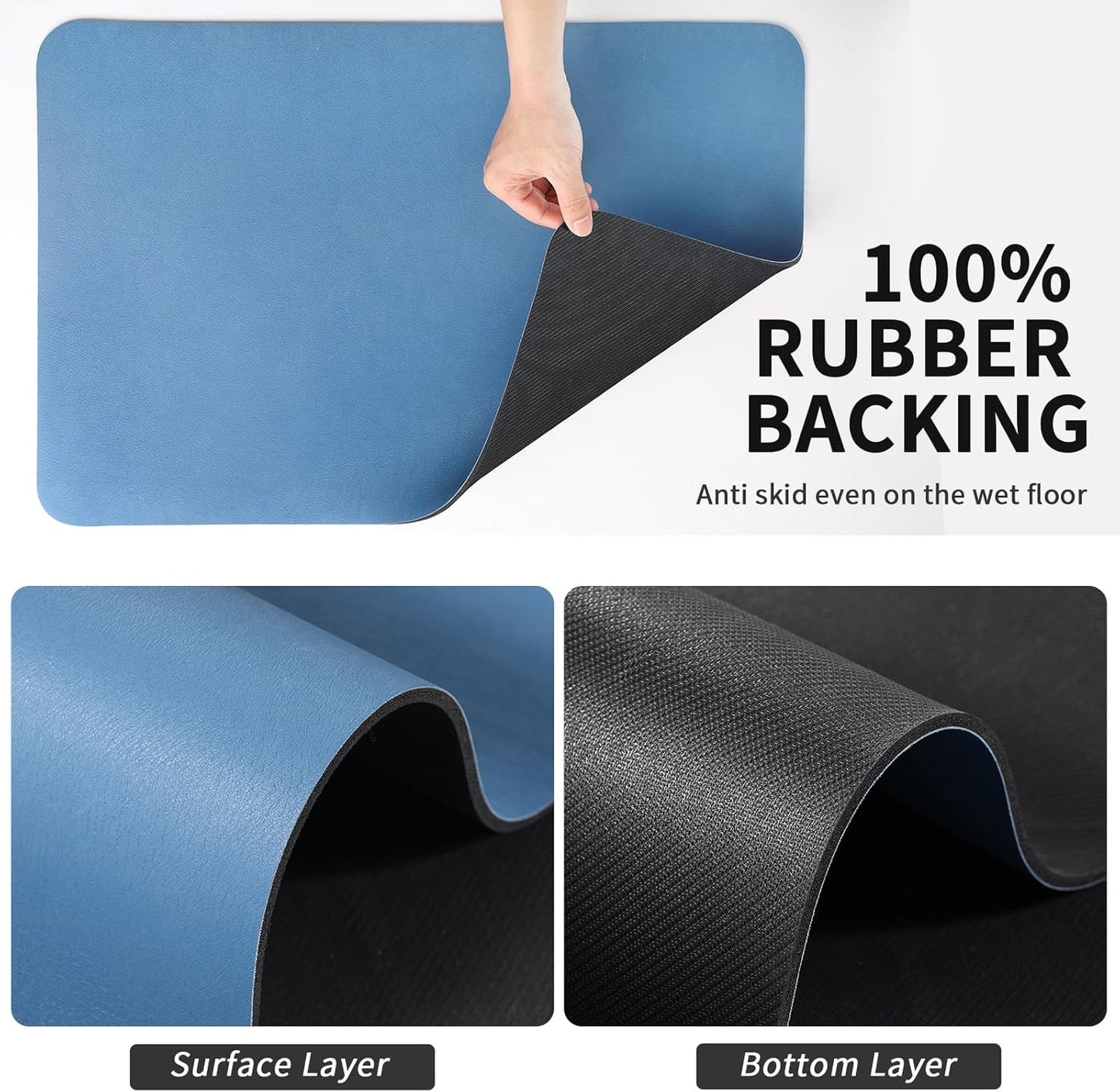 Dish Drying Mat for Kitchen Counter, Heat Resistant Drainer Mats with Non-slip Rubber Backed, Hide Stain Kitchen Super Absorbent Draining Mat, Easy to Clean Dish Rack Pad, Blue 18"x32"