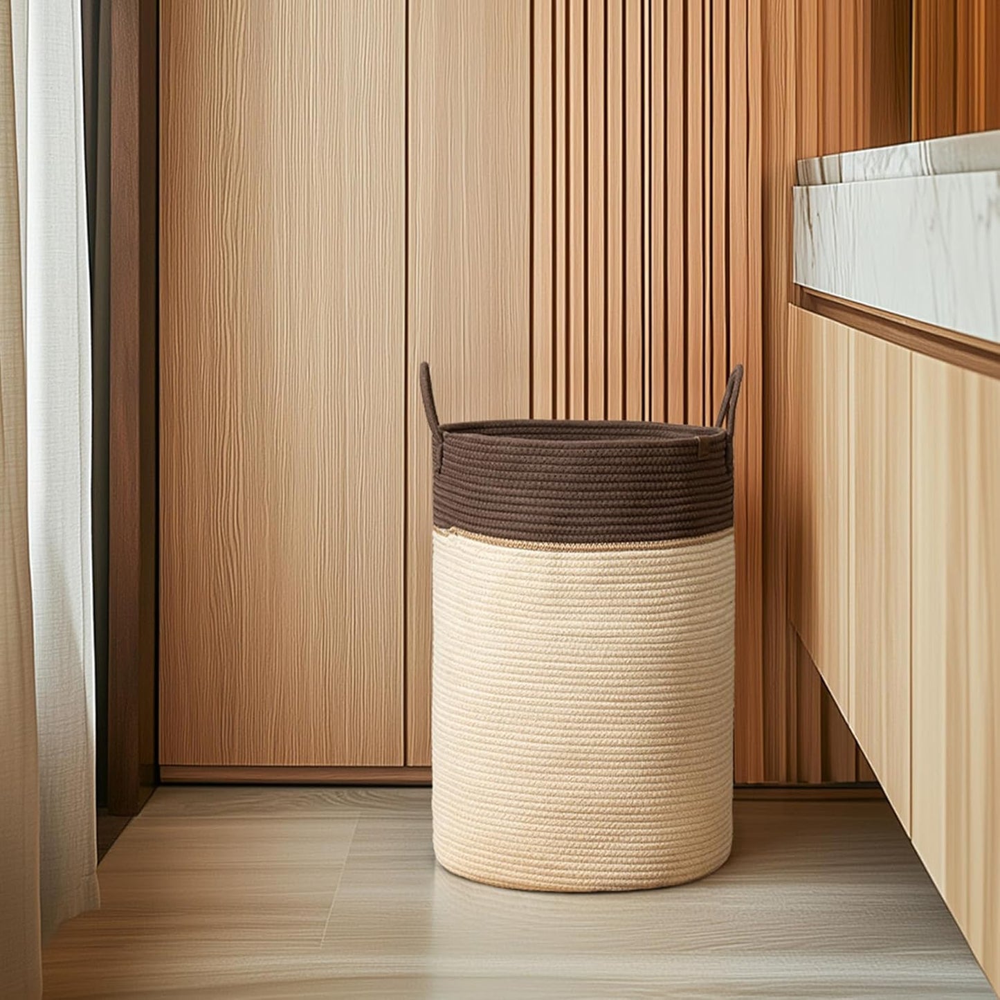 LA JOLIE MUSE Woven Basket Rope Storage Baskets - Tall Cotton Laundry Basket, Blanket, Kids Toy, Nursery Clothes Hamper, Oatmeal, 72 Litres