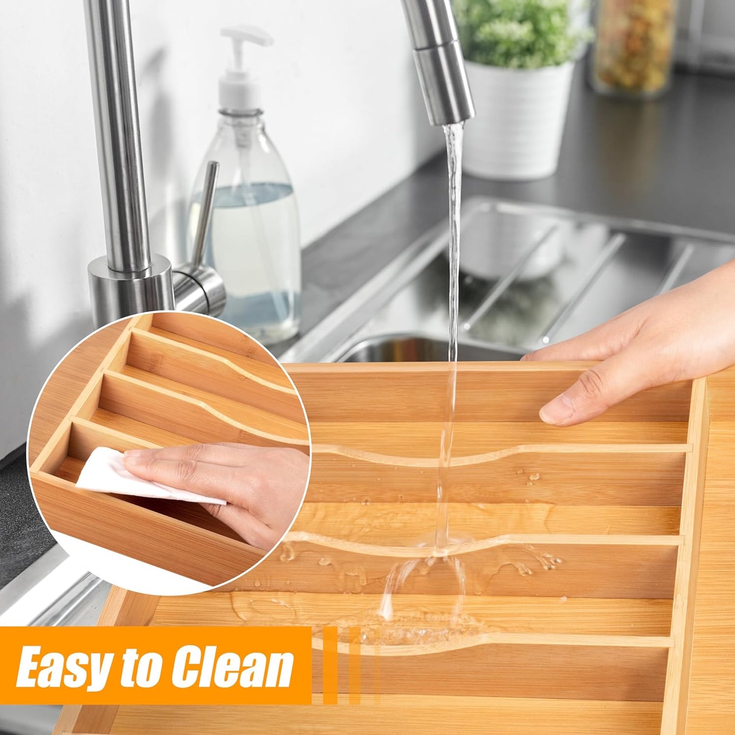 Bellsal Bamboo Silverware Drawer Organizer, Kitchen Utensil Drawer Organizers, 12"x15.7" Utensils Holder Cutlery Tray with Grooved Drawer Dividers for Kitchen Flatware Bedroom Office(7 Slot, Natural)