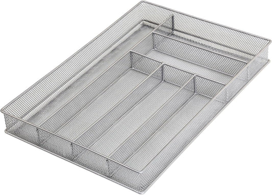 YBM Home Metal Silverware Organizer for In-Drawer Cutlery Storage, 6 Compartment Mesh Cutlery Flatware Tray Sorts Kitchen Utensils, Great for Office Supplies 1132s