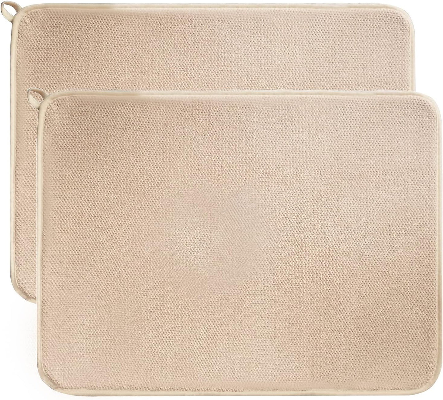 Dish Drying Mats for Kitchen Counter, 2 Pack Dish Drying Pads Dish Rack Mat Drying Pink Kitchen Mat (Beige-2)
