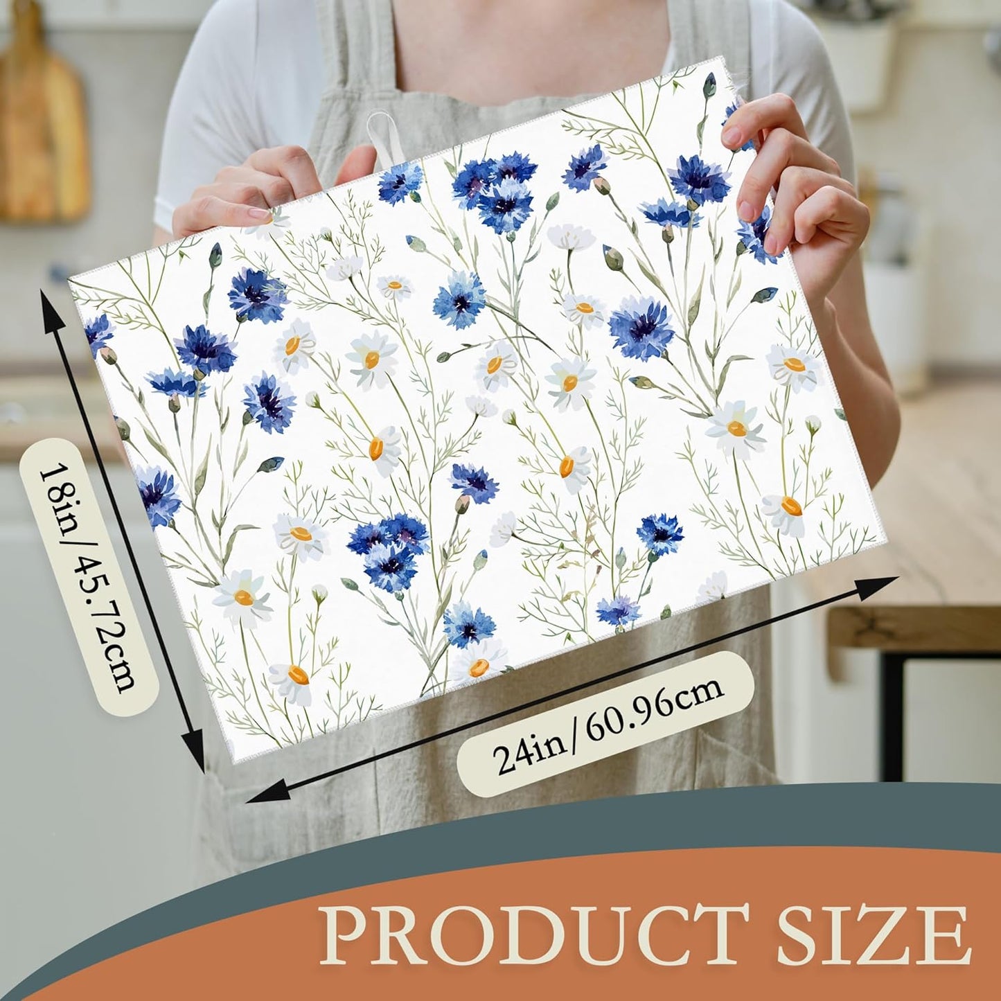 Wildflowers Dish Drying Mat,Watercolor Poppy Cornflower Drying Rack Pad Countertop Dishes Ultra Absorbent Microfiber Kitchen Counter Mat for Coffee Countertop Decor 18x24 Inch