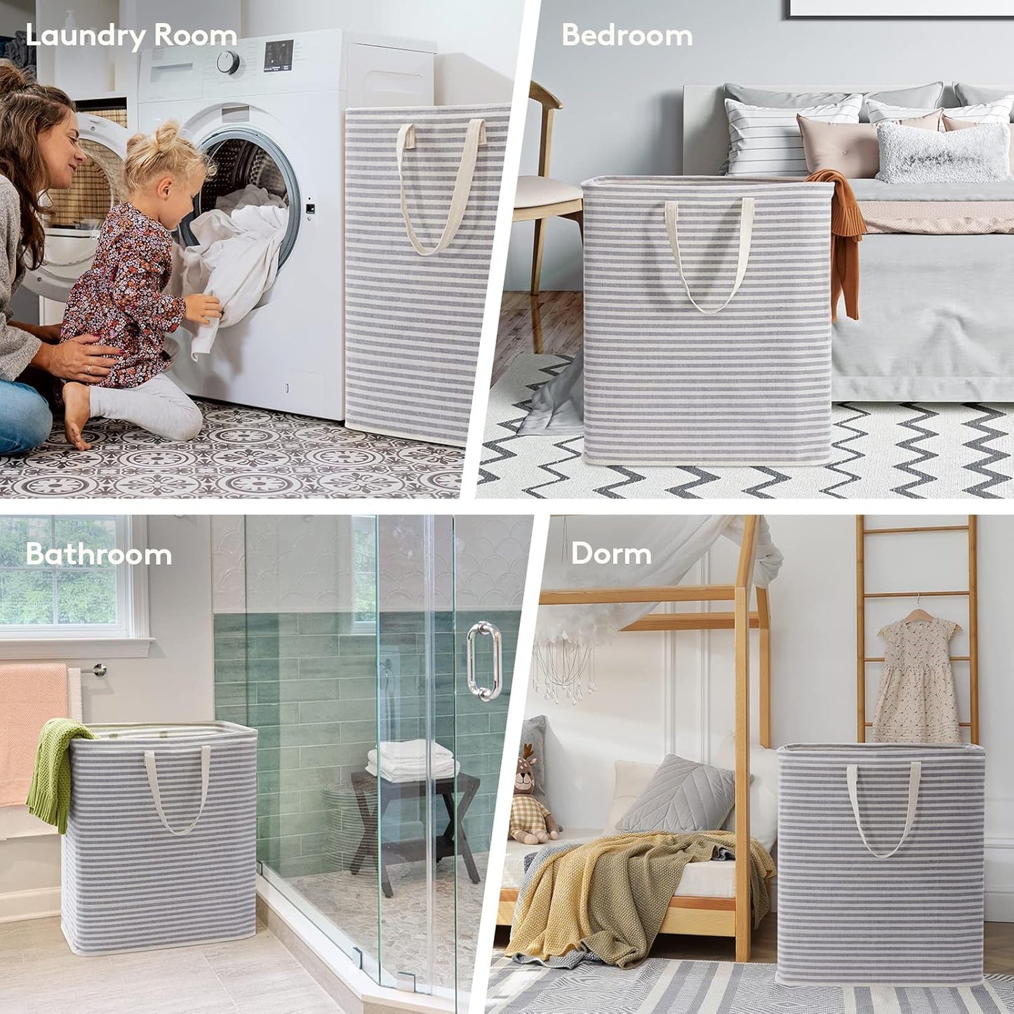 Lifewit 2 Pack Laundry Hamper Large Collapsible Laundry Baskets, Freestanding Waterproof Clothes Hamper with Easy Carry Handles in Laundry Room Bedroom Bathroom College Dorm for Adults, Gray, 2 x 100L