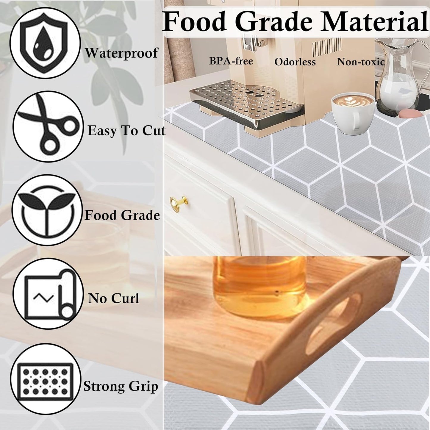 Shelf Liner for Kitchen Cabinets Non Adhesive 15 Inch Wide X 20 Ft Waterproof Cabinet Drawer Liners for Pantry Shelves Non Slip Strong Grip Mat for Closet Bathroom Cupboard Refrigerator Under Sink