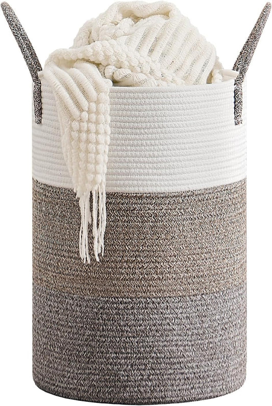 CLHMILY&Z 40L Laundry Basket Round Storage Rope Basket - 13x18 Inches - Laundry Hamper in Bedreoom and Mutil Storage Bin for Blankets, Toys, and Nursery Essentials