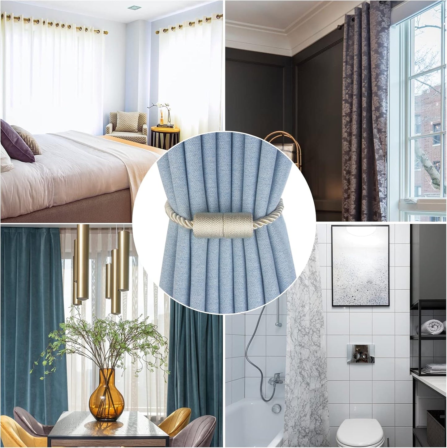 Magnetic Curtain Tiebacks 6 Pack Beige Curtain Rope Tieback Curtain Holders for Drapes Modern Tie Backs Decorative Curtain Holdbacks