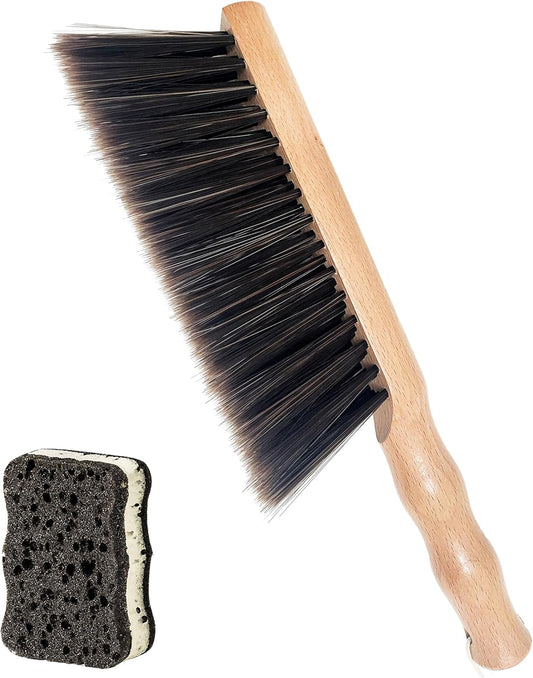 Hand Broom Beech Wood Brush,Dust Brush,Duster for Counter,12inch Foxtail Bench Brush, Round Handle Handheld Brushes,5 Rows Soft Bristles for Bed,Shop Table,Woodworking Cleaning,Car,Sofa,Furniture