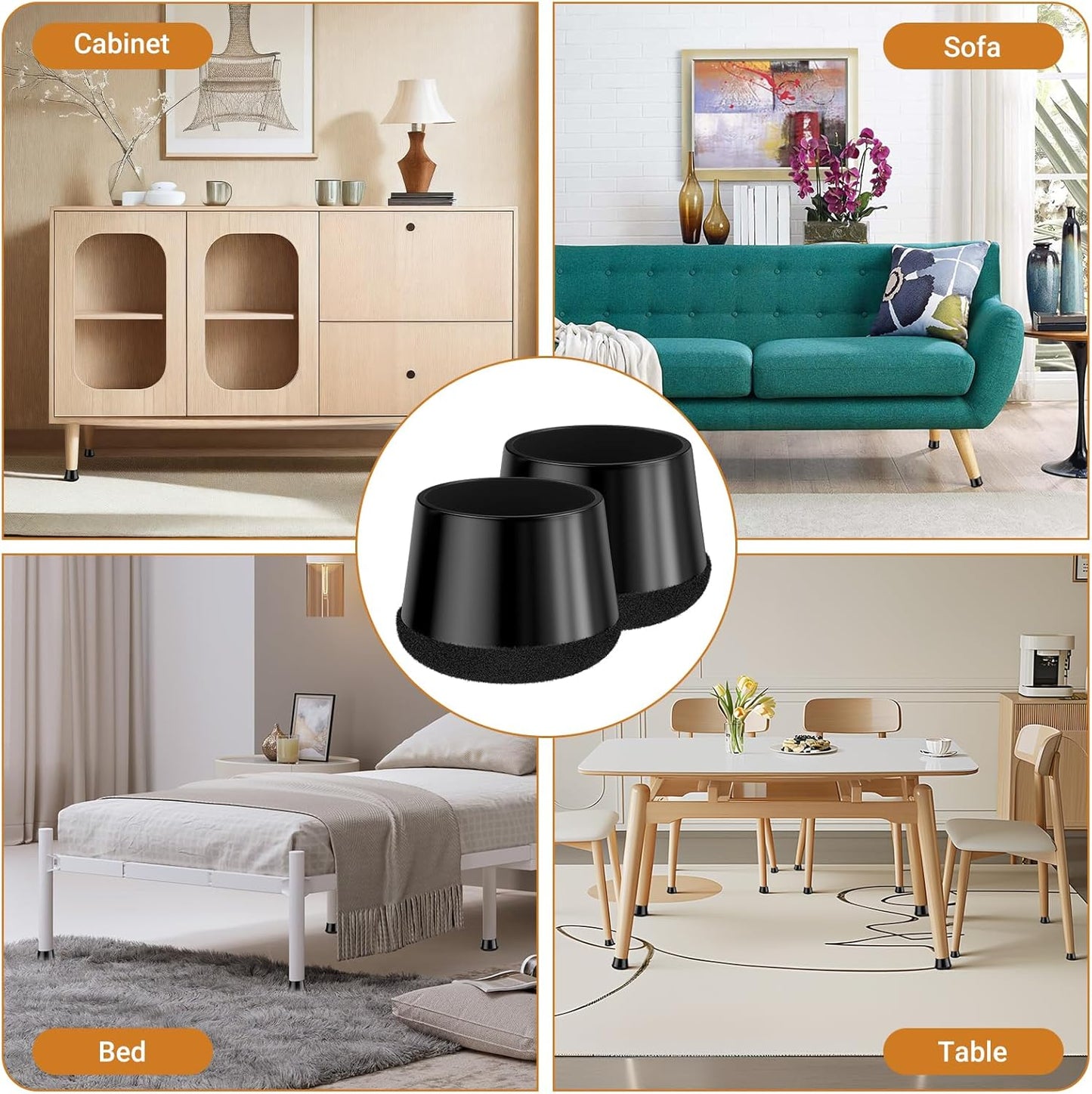 Meldel 24 PCS Silicone Chair Leg Floor Protectors Large (1.2"-1.4") Rubber Felt Furniture Pads Chair Legs Caps/Covers for Hardwood Floors, Tile from Scratches & Reduce Noise - Round, Black