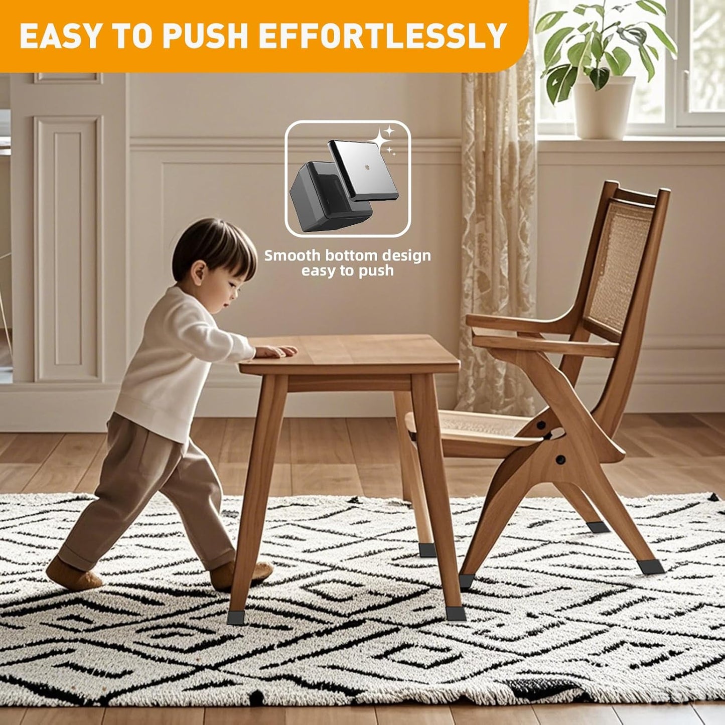 Furniture Sliders,16 PCS Square Chair Leg Sliders for Carpet, Furniture Movers Sliders, Carpet Chairs Furniture Glides, Floor Protectors, Carpet Moving Sliders Easily Move.(Black, Fit:1.62-2").