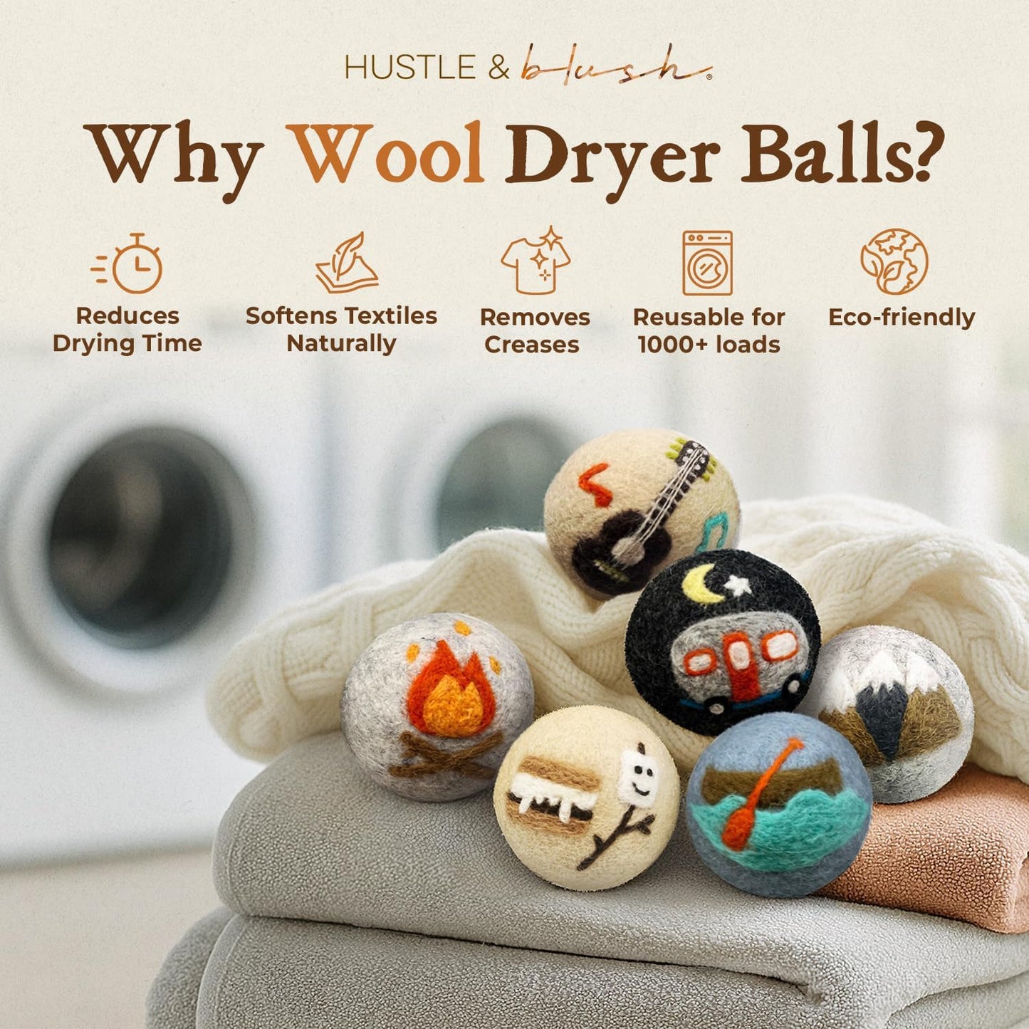 Fluff Ewes Wool Dryer Balls 6 Pack Premium New Zealand Wool Laundry Balls for Dryer, No Static Dryer Balls Laundry Reusable, XL Wool Dryer Balls Cute, Baby Dryer Balls for Dryers - are We There Yet