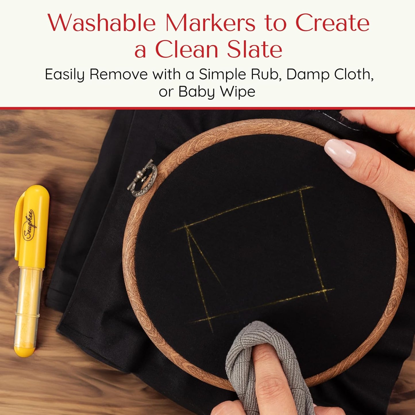 Fabric Markers for Sewing – Ergonomic Tailors Chalk Pen with Improved Dosing Wheel for Sharp Lines - Washable Sewing Chalk Marking Pens that are Compatible with Most Fabrics - Yellow 1 Pack