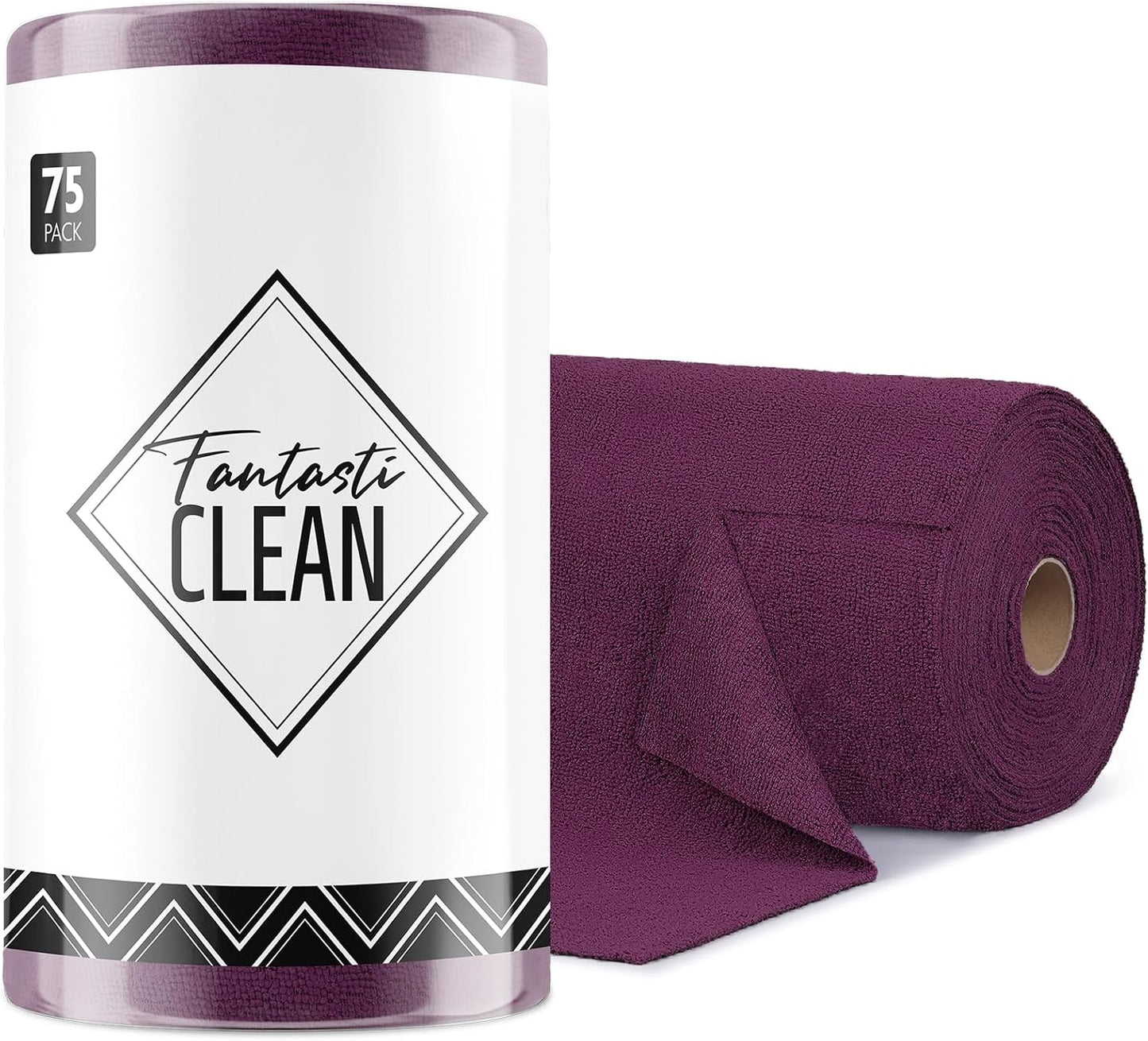 Fantasticlean Microfiber Cleaning Cloth Roll -75 Pack, Tear Away Microfiber Towels, 12" x 12", Reusable, Washable, Scratch Free, Ultra Absorbent for Car, Home Supplies (Dark Purple)