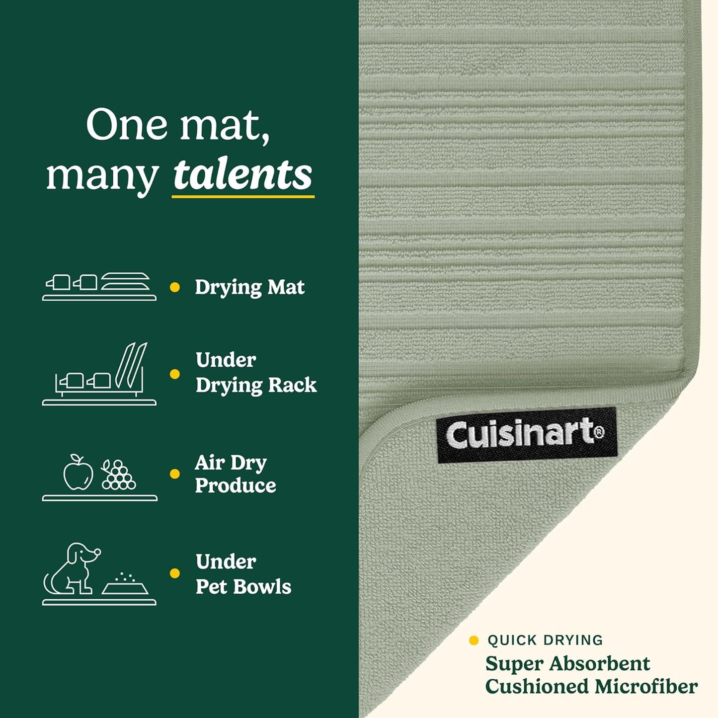 Cuisinart Dish Drying Mats for Kitchen Counter - (2) 18" x 24" Ultra Absorbent Dish Drying Mat XL - Foldable, Machine Washable, Fast Drying Dish Mat (Horizontal Stripes)