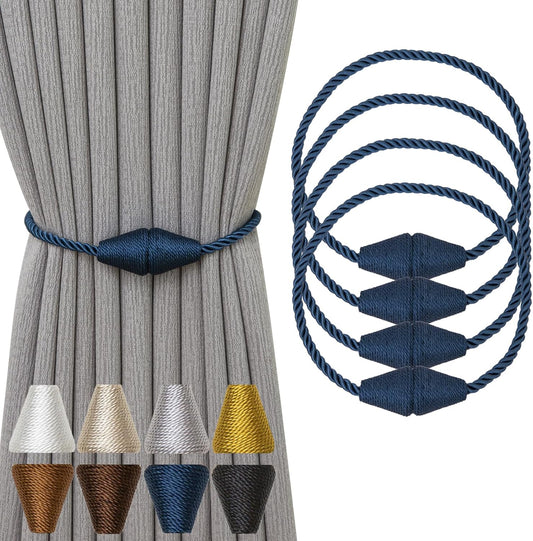 Magnetic Curtain Tiebacks 4 Pack Outdoor Rope Curtain Tie Backs Decorative Window Treatment Holdbacks for Home Decorative Curtain, Blue