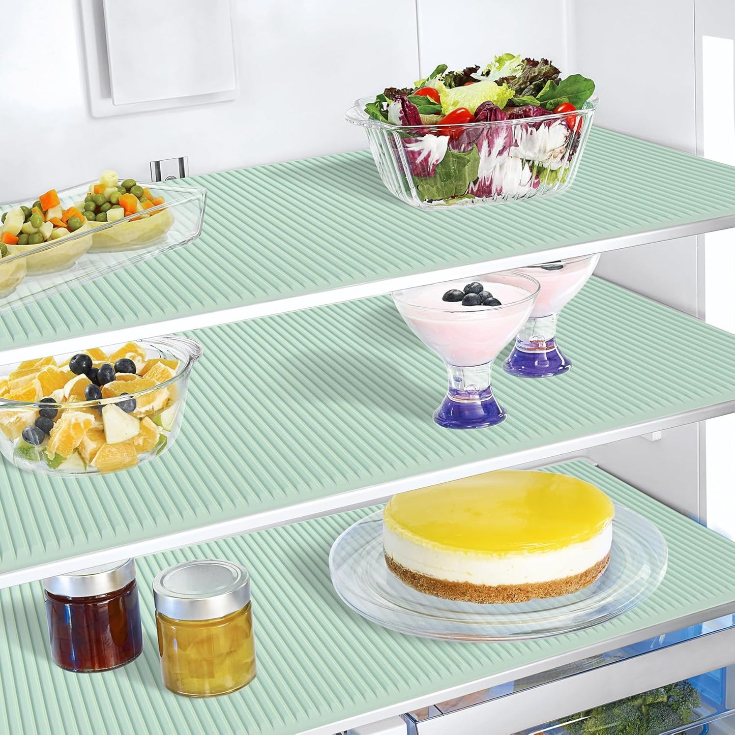 Non-Slip Silicone Refrigerator Liners for Shelves, Reusable Washable Fridge Shelf Drawer Liners, Cuttable Waterproof Oilproof Fridge Liner for Glass Shelve Kitchen Cabinet Drawer Mats (Green, 1 Pack)