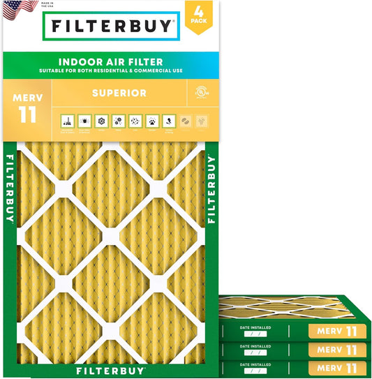 Filterbuy 17x25x1 Air Filter MERV 11 (MPR 1200) Allergen Defense Replacement (4-Pack), Electrostatic Pleated HVAC AC Furnace Filters, Made in USA (Actual Size: 16.50 x 24.50 x 0.75)