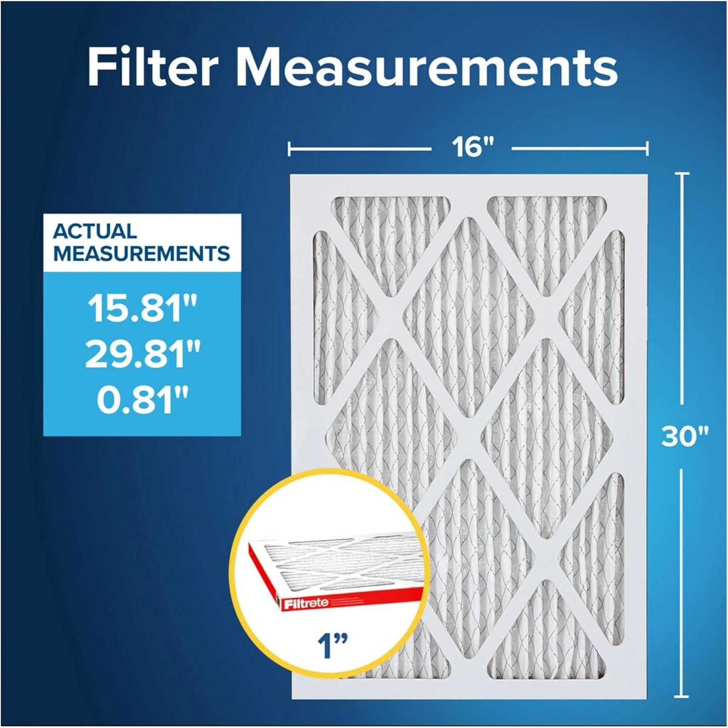 Filtrete 16x30x1 AC Furnace Air Filter, MERV 11, MPR 1000, Micro Allergen Defense, 3-Month Pleated 1-Inch Electrostatic Air Cleaning Filter, 4 Pack (Actual Size 4-Pack 29.813x15.813x0.656 in)