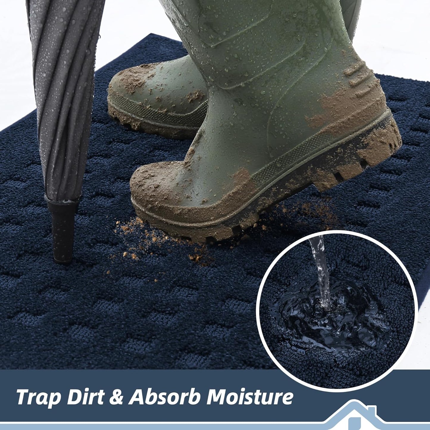 BEQHAUSE Waffle Door Mats Indoor 24"x36", Dog Mat for Muddy Paws Absorbent and Dirt Resist Floor Mats Non-Slip Washable Rugs for Entryway, Welcome Mat for Front Back Door, Muddy Wet Shoes, Navy Blue