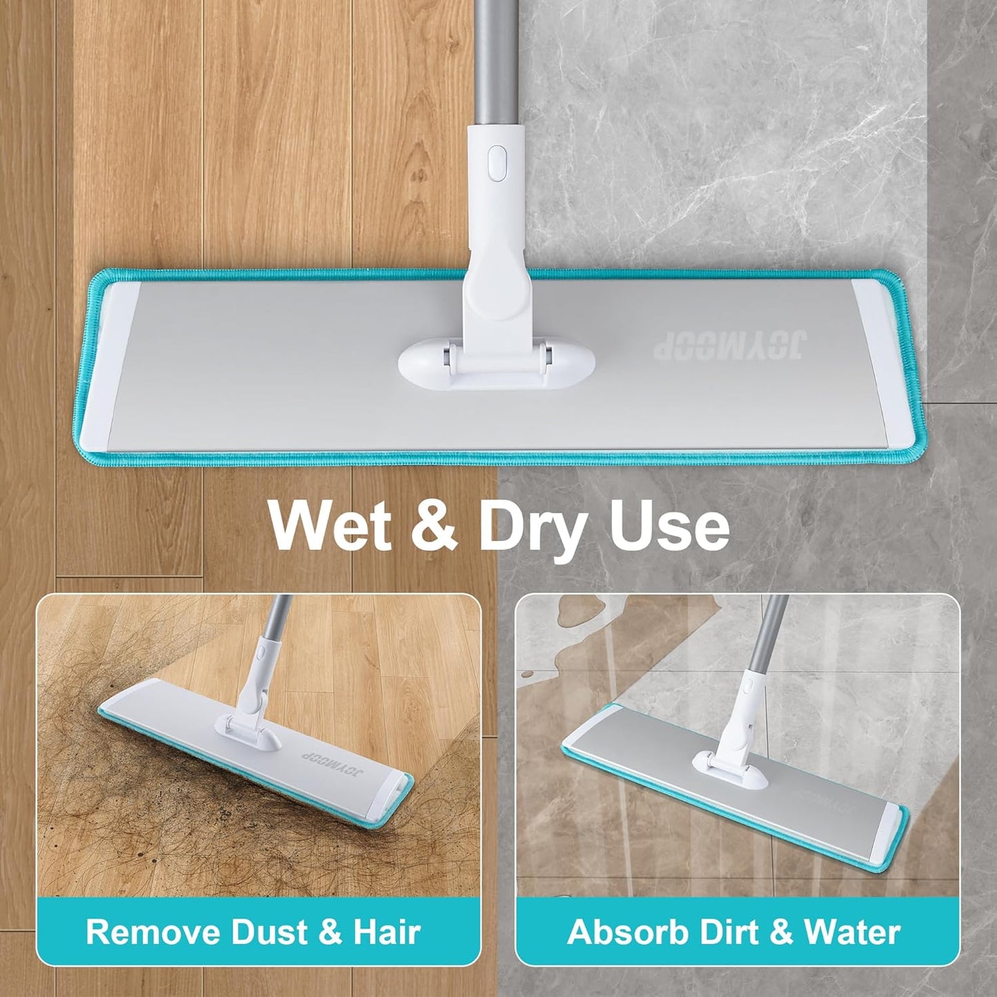 JOYMOOP 18 Inch Dust Mop for Hardwood Floors, Heavy Duty Industrial Wet Dry Mops with Telescopic Handle, Includes 3 Microfiber Mop Pads