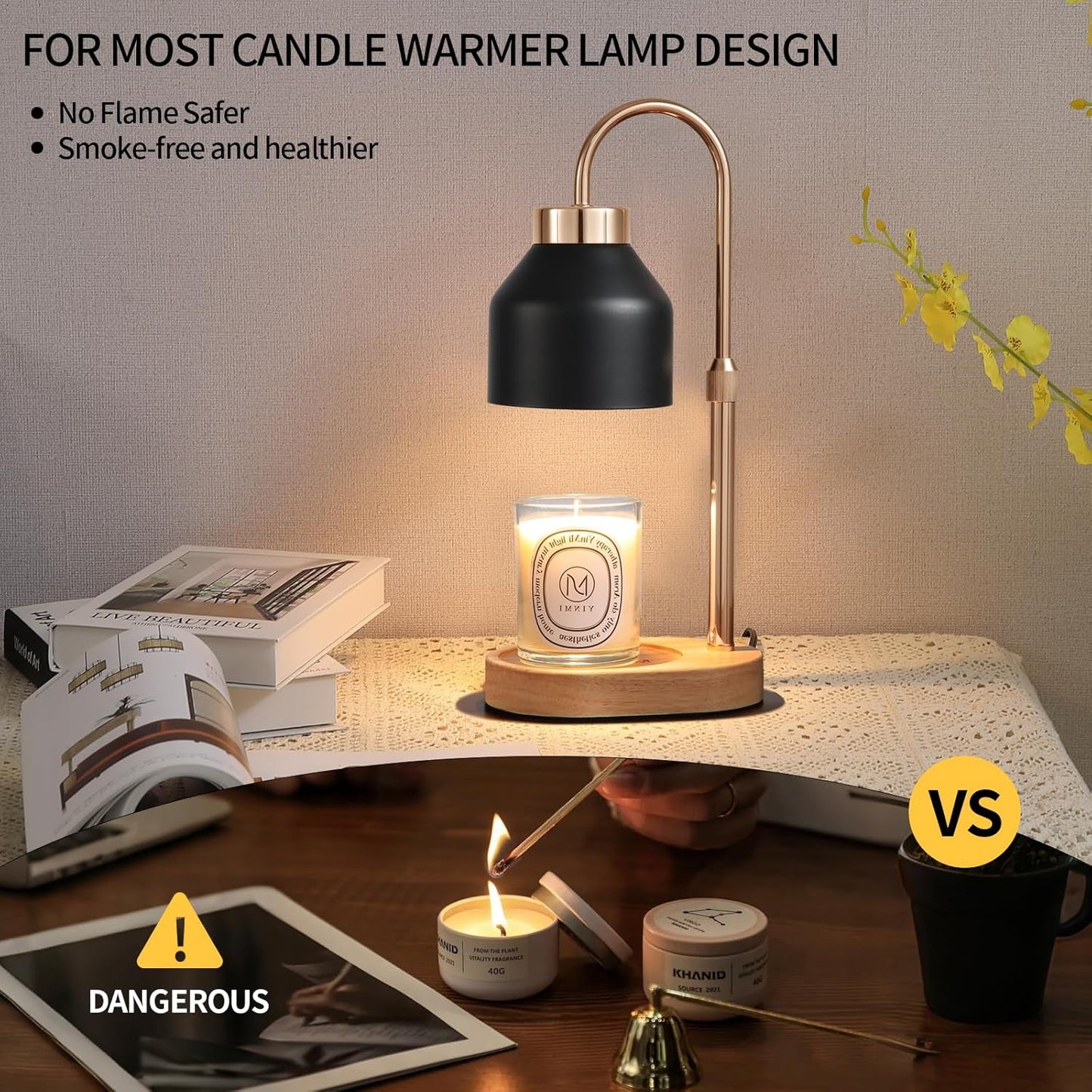 Candle Warmer Lamp with Dimmer and Timer,Home Decor Lamp for Scented Jar,Electric Wax Melt Warmer,Mother's Day/Birthday/Christmas Gifts for Mom/Wife,Adjustable Height,with 2 Bulbs