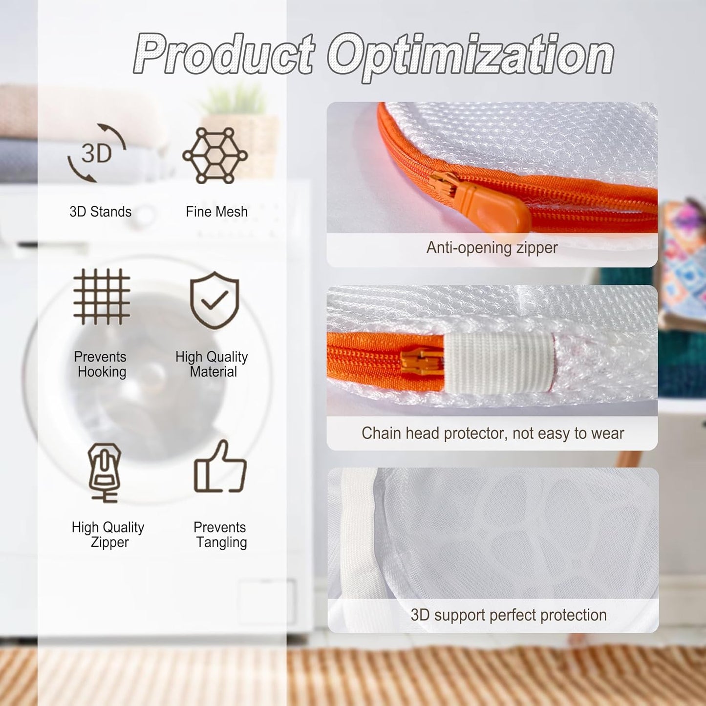 8 Pcs Bra Wash Bags for Laundry - Lingerie Mesh Bag Set Underwear Brassiere for Washing Machine With Zipper for Women Delicates Yellow (32A-36C Cup)