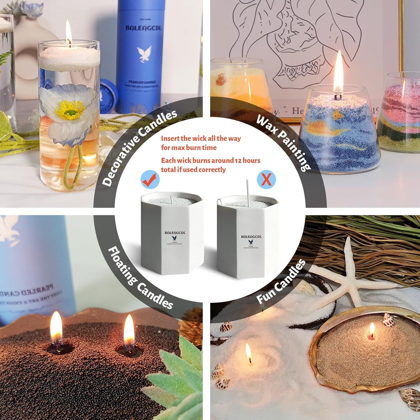 Sandalwood Scented Black Pearled Candle 18oz Luxury Sand Candle Granulated Wax - 30 Cotton Wicks – Wax for Candle Making Decorative Candles Smooth and Clean Burning Lasts up to 120 Hours