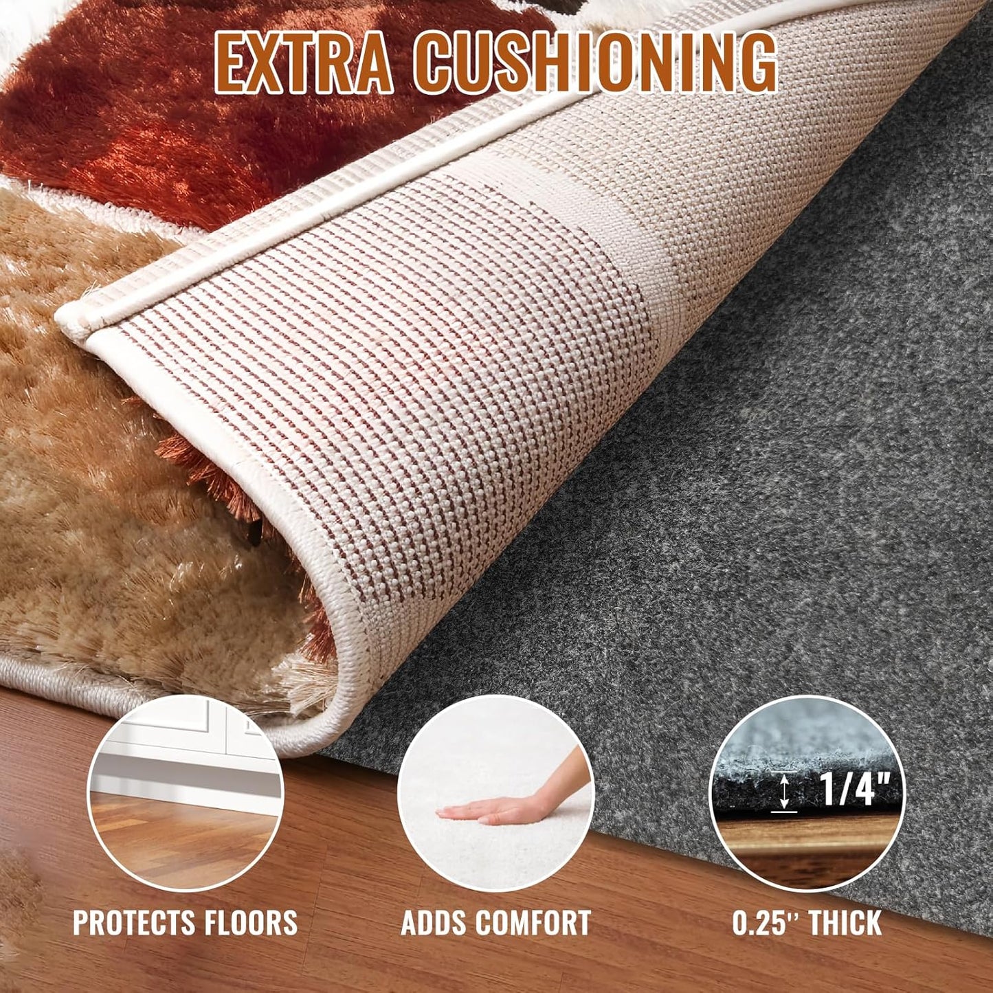 Felt Rug Pad, 2 x 6 Ft Rubber Non-Slip Rug Pad Gripper, Keep Rugs Secure and in Place, Extra Strong Under Carpet Mat Cushion - for All Floors