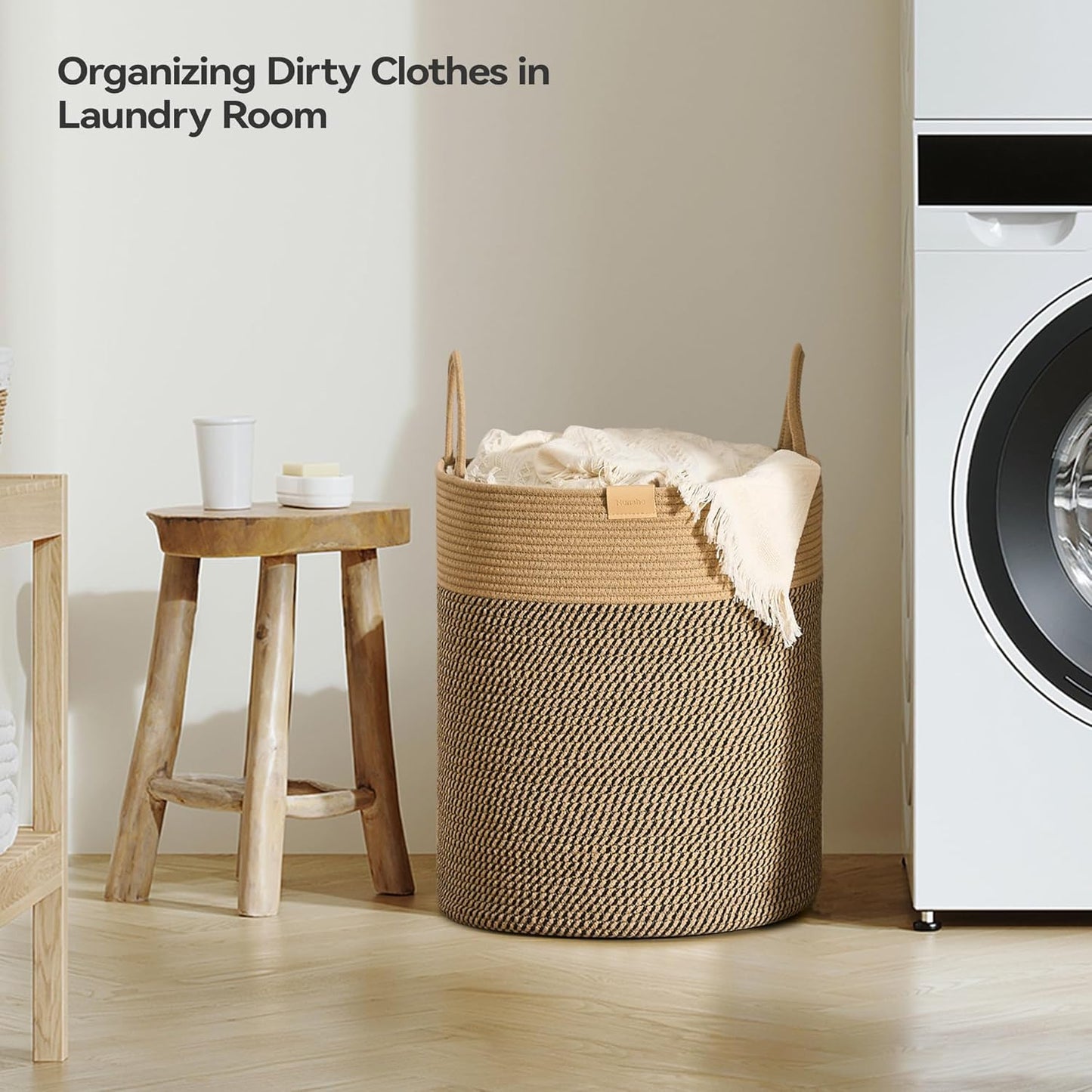 Laundry Hamper 62L,Large Laundry Basket for Clothes,Decorative Storage Basket for Blankets,Cotton Rope Woven basket for bedroom,Dark Brown