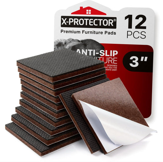 X-PROTECTOR Non Slip Furniture Pads – 12 Premium Furniture Grippers 3"! Best SelfAdhesive Rubber Feet Furniture Feet – Ideal Non Skid Furniture Pad Floor Protectors – Keep Furniture in Place!