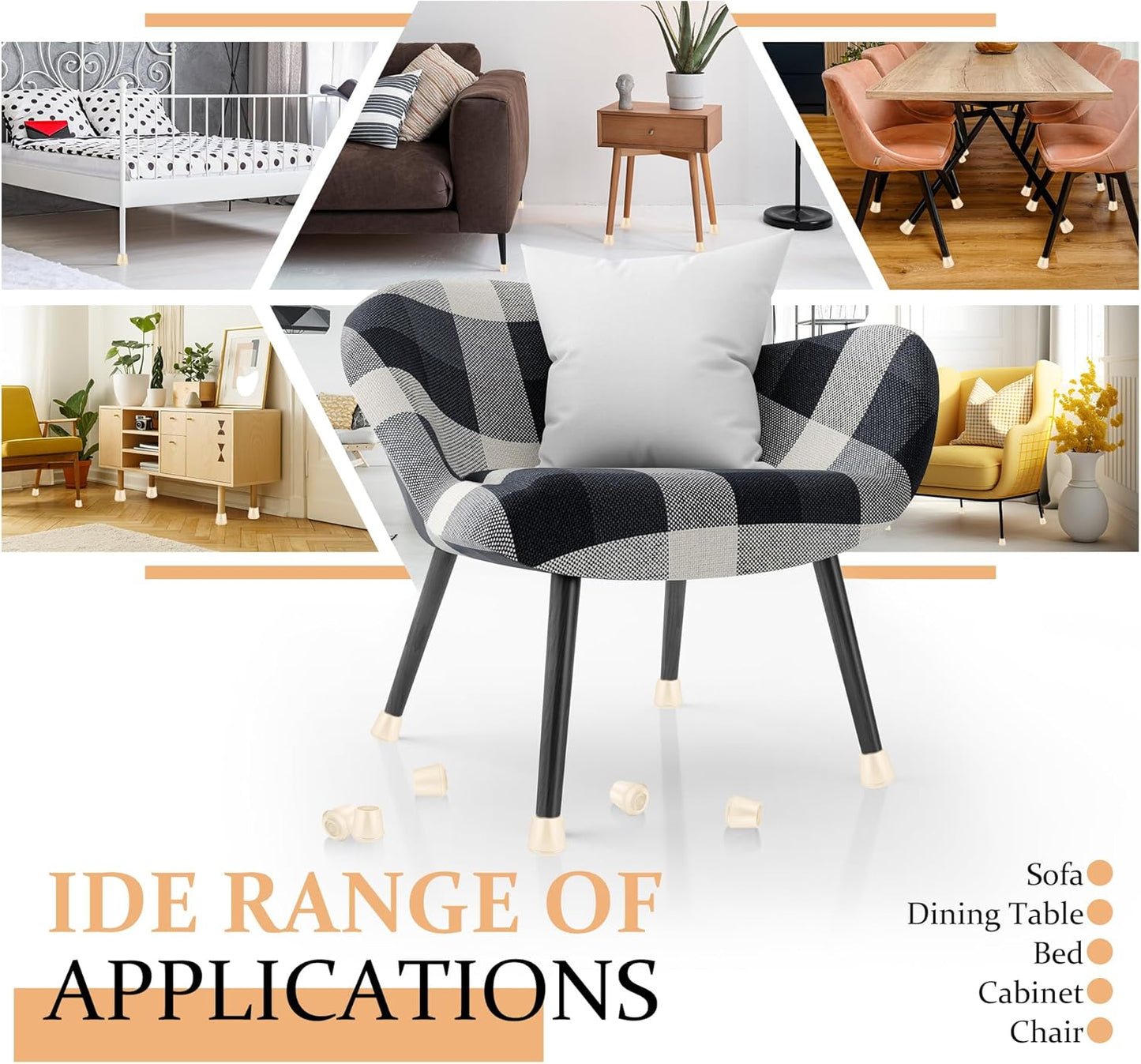 5/8" Round Rubber Chair Leg Tips Caps, Chair Leg Floor Protectors, Non-Slip Chairs Legs Caps, Stool Feet Protectors Cap, Folding Metal Chairs Legs Tip Replacement (White, 16 Pack)