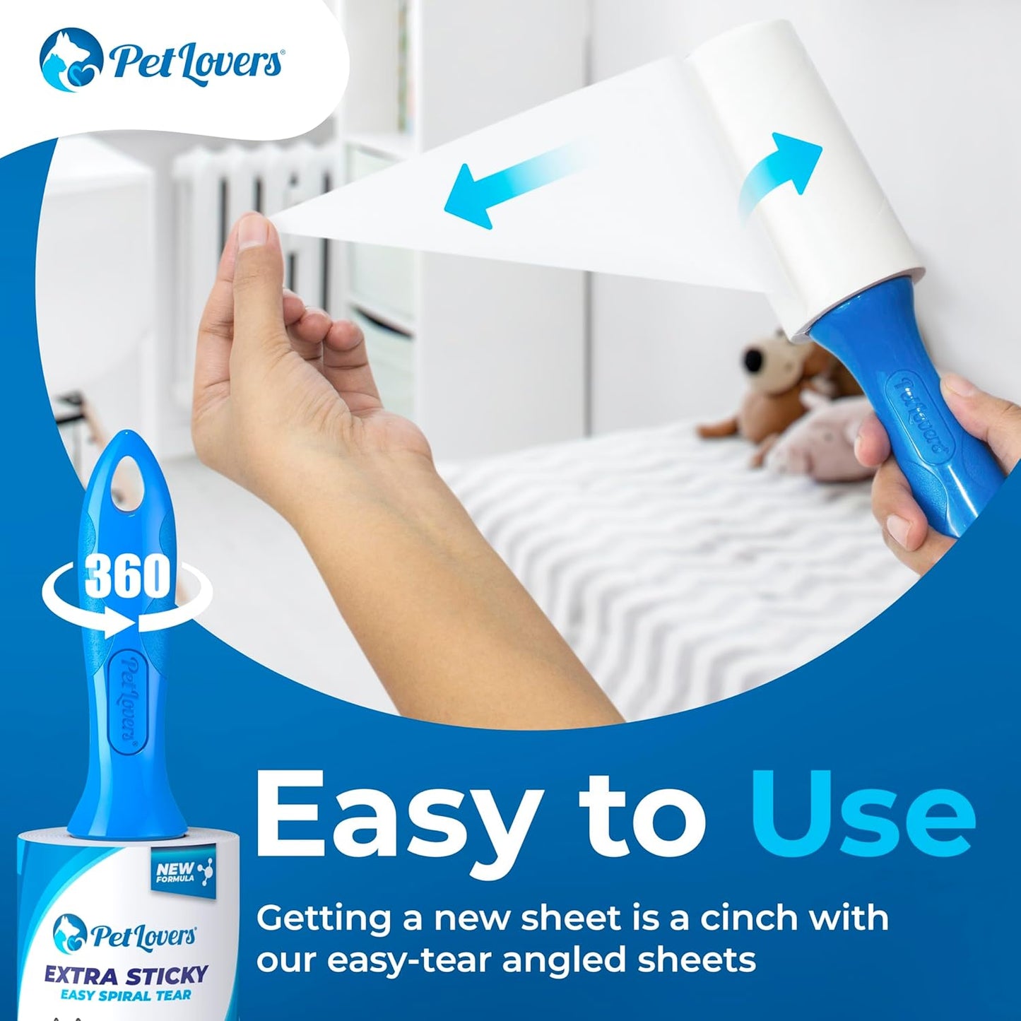 PetLovers Extra Sticky Lint Roller Mega Value Set for Pet Hair Removal, Dog and Cat Lint Remover (8 Pack Refills)