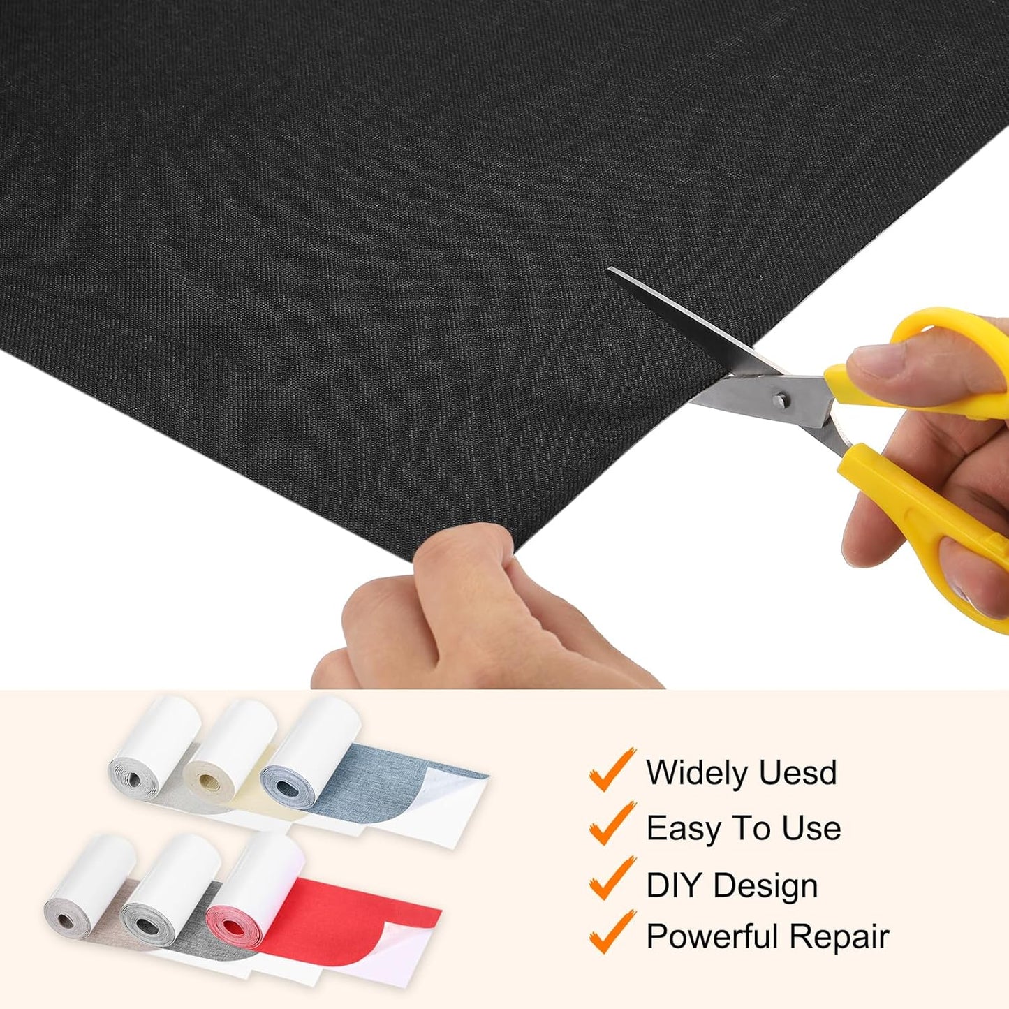 Repair Patches Repair Tape Self-Adhesive DIY Repair Patch Linen Gear Patch for Sofa, Furniture, Chair, Clothing,Tents,3x60 Inch,Black