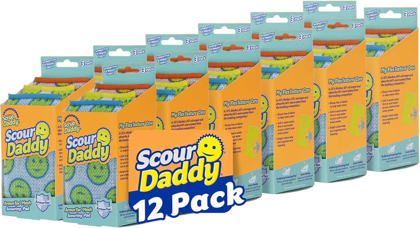 Scrub Daddy Scour Daddy Scouring Pad - Non Scratch Scouring Pad - Sponges for Dishes & Cleaning Supplies - Durable & Odor Resistant - 3 Count (12 Pack)