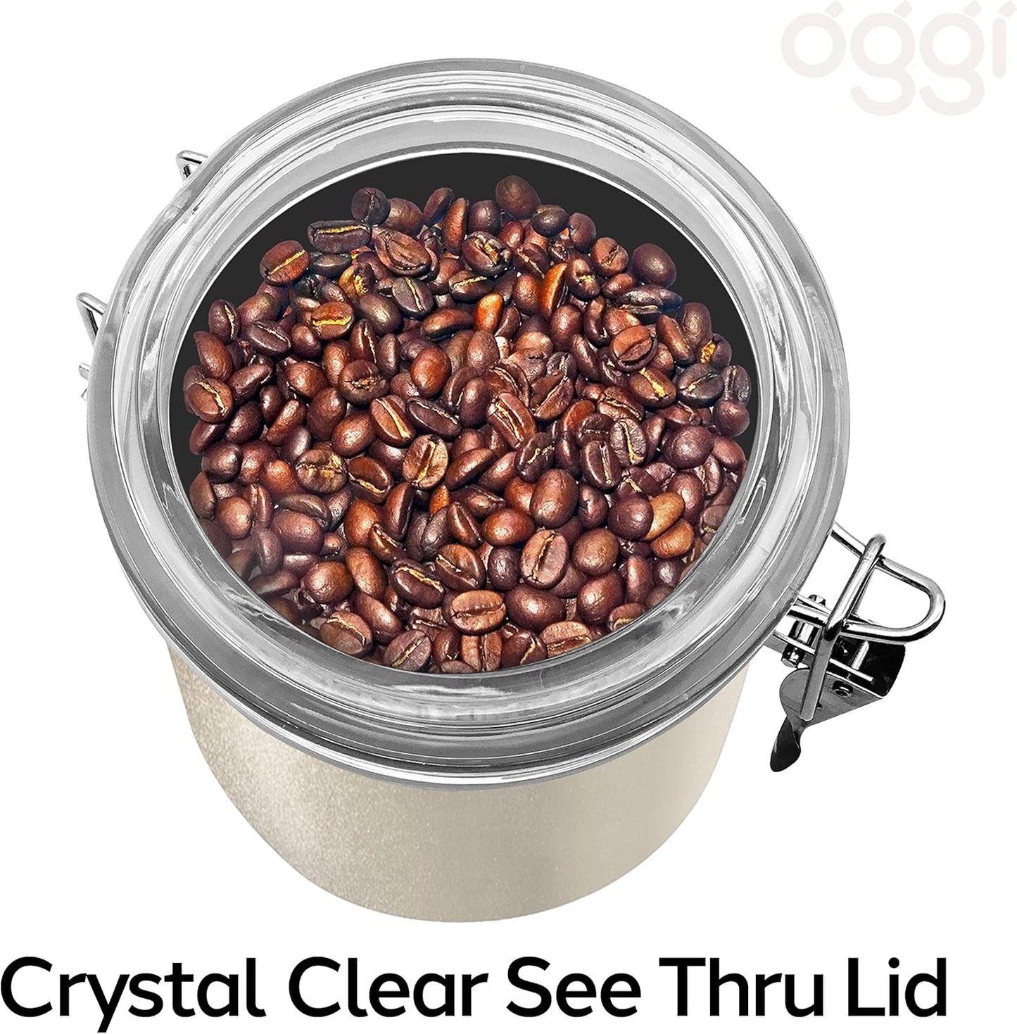 Oggi Stainless Steel Kitchen Canister 26 fl oz, Gray - Airtight Clamp Lid, Clear See-Thru Top - Ideal for Kitchen Storage, Food Storage, Pantry Storage. Size 5" x 3.5".