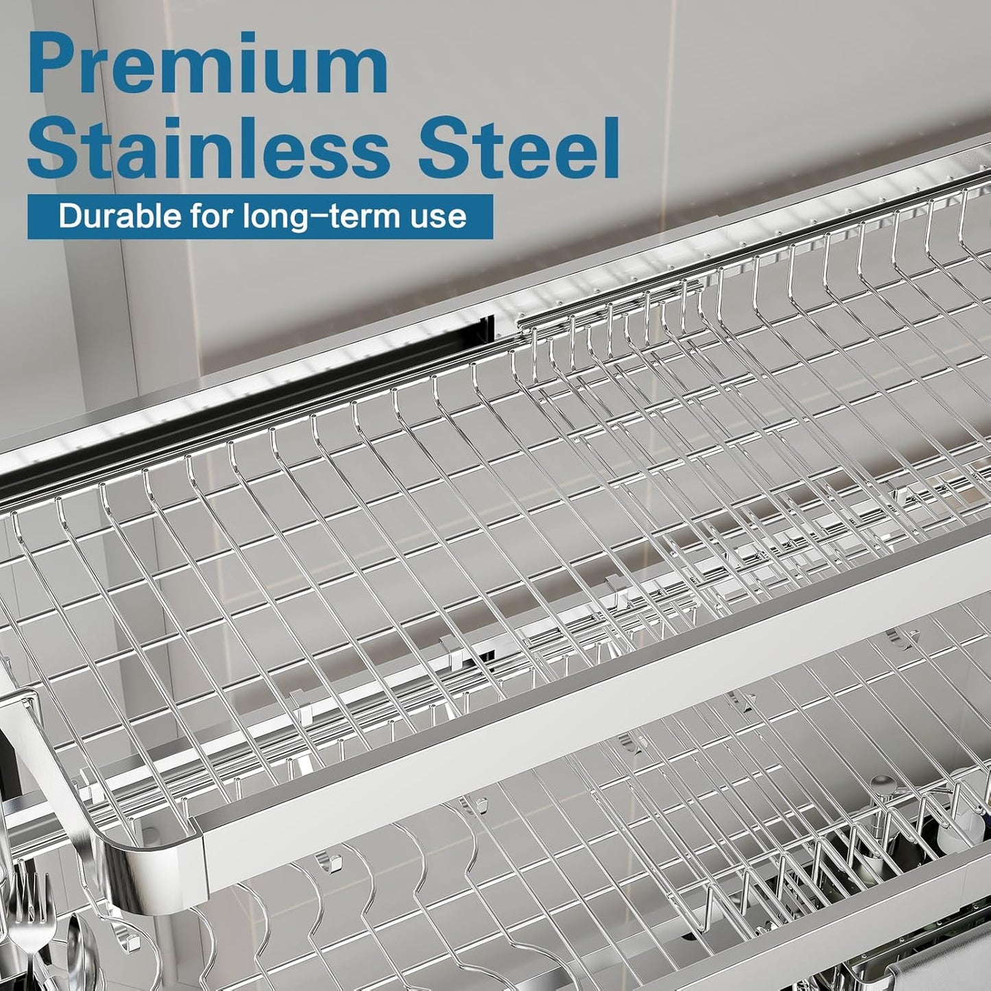 Over The Sink Dish Drying Rack,3 Tier Adjustable Length Full Stainless Steel Large Storage Kitchen Dish Rack,for Kitchen Counter Expandable Multifunctional Organizers,Silver (25.5'' to 37.6'')