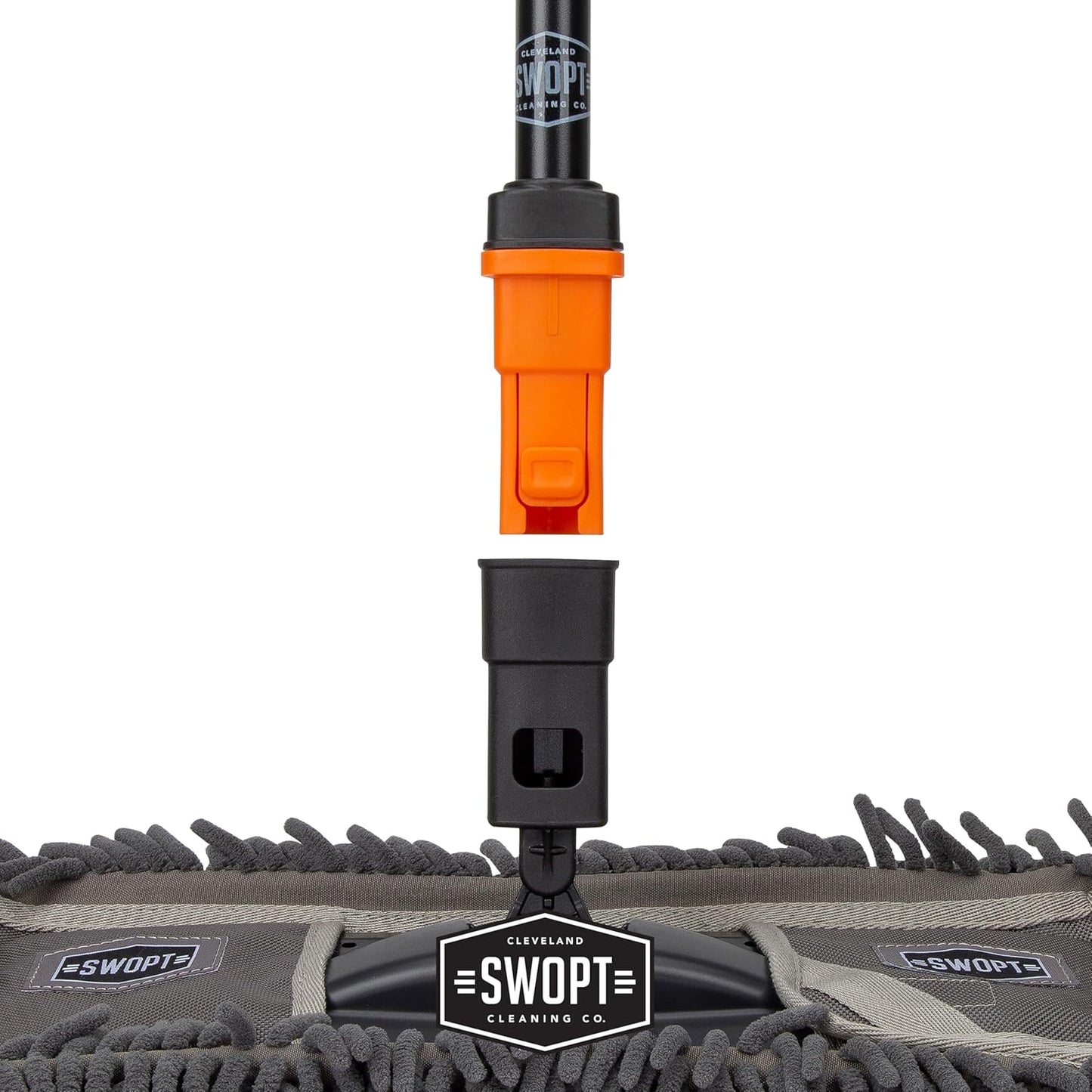 SWOPT 18” Microfiber Dust Mop + 60" Steel Handle, Combo — Dust Mop Head with Long Handle Interchangeable with All SWOPT Cleaning Products — Clean Hard-to-Reach Areas, Machine Washable