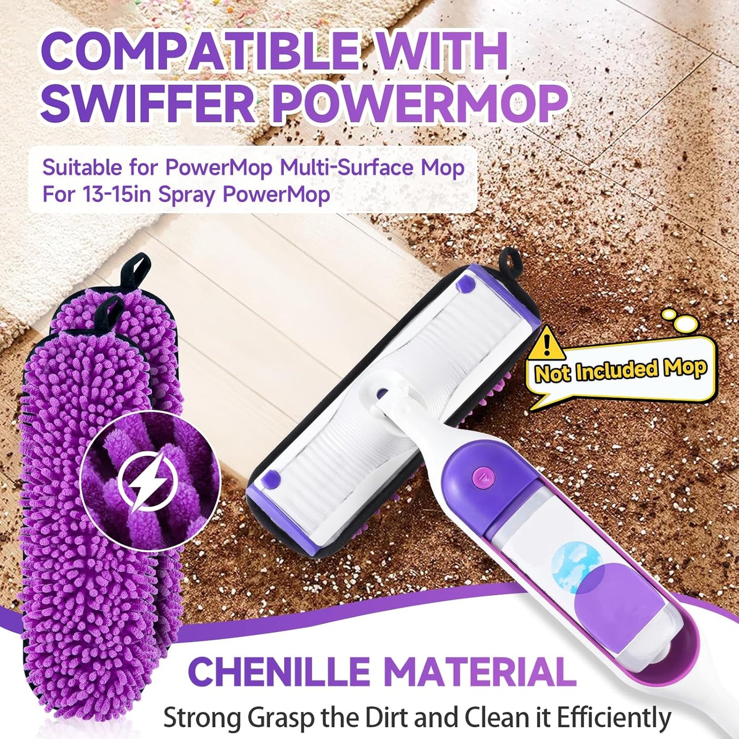6 Pack Reusable Replacements Pads Compatible with Swiffer PowerMop,Microfiber Power Mop Pads for Swiffer 15'' Spray Mop, Washable PowerMop Pads Used for Multi Hardwood Floors