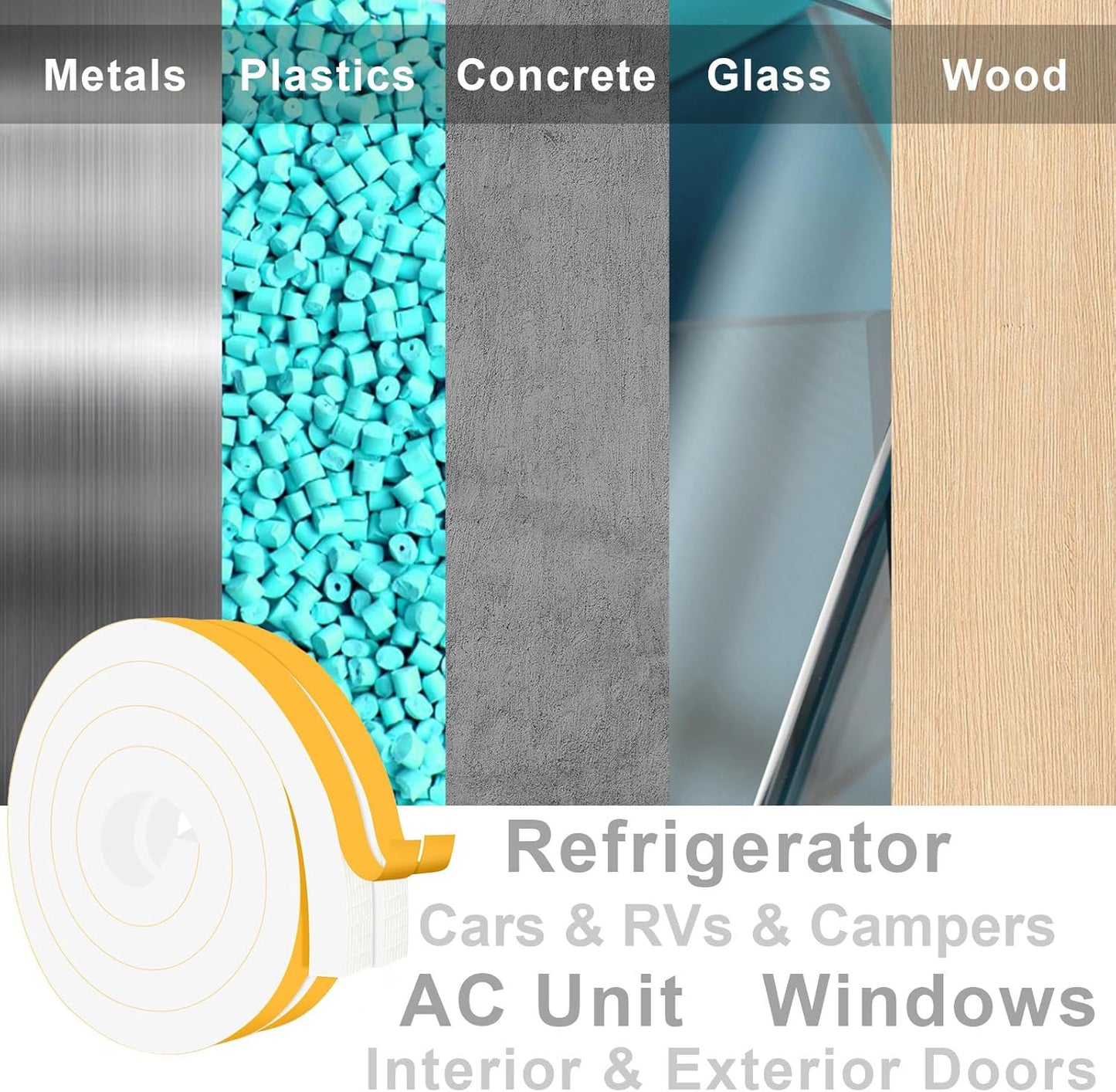 Weather Stripping Door Seal Strip, Strong Adhesive Doors and Windows Insulation Soundproof Weatherproof Foam Tape for Sliding Door, Front Door Frame, Window, Lightproof(3/4 In x 3/4 In x 13Ft)