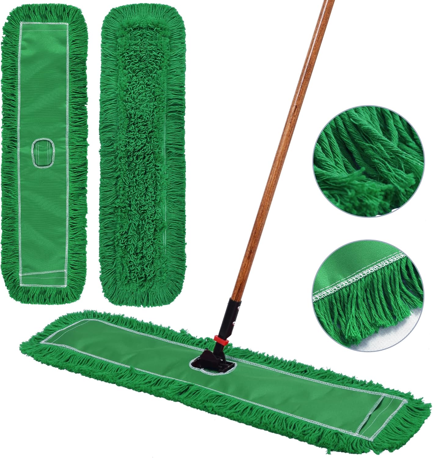 Matthew Cleaning 36'' Industrial Strength Cotton Dust Mop Refill Washable Replacement Heads for Residential & Commercial Use Fit Standard Dust Mop Frames, Hardwood, Concrete Floors Green 3 Pack