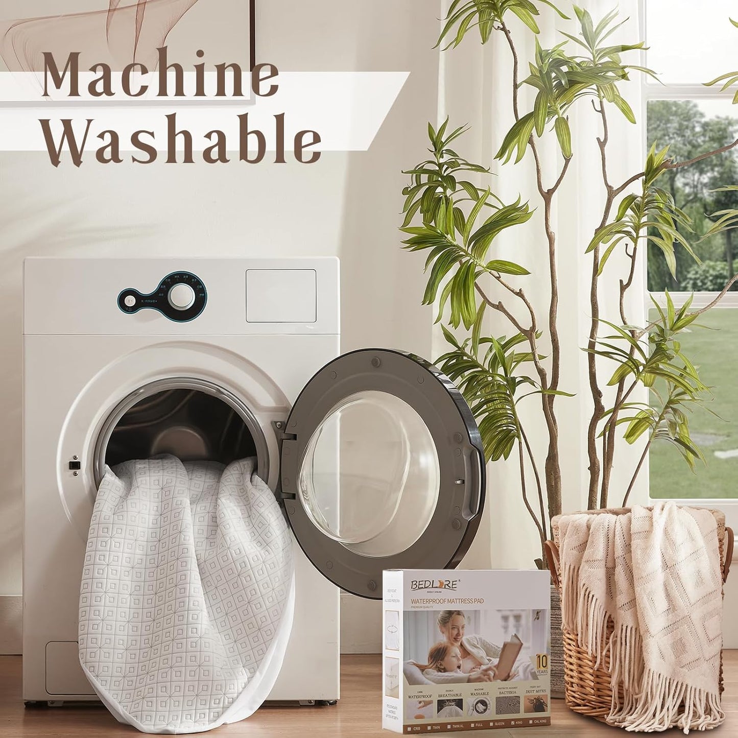 BEDLORE California King Mattress Protector, Waterproof Noiseless Mattress Cover with Deep Pocket for 6-18 inches Mattress, Soft Breathable Mattress Pad Machine Washable (White)