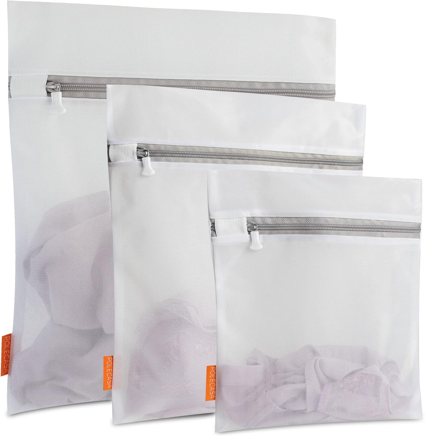 Polecasa 3Pcs Extra Durable Fine Mesh Laundry Bags with Sturdy Zipper for Delicates, Protect Clothes in Washing Machine, Laundry Room Essentials for College, Dorm (1 Large, 1 Medium, 1 Small)