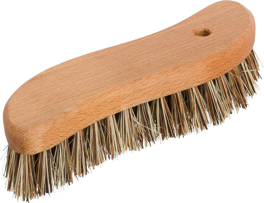 REDECKER S-Shaped Union Fiber Scrub Brush with Oiled Beechwood Handle, 8-1/4 inches, S-Shaped Easily Reaches Corners, Made in Germany - Wood Scrub Brush - Wooden Cleaning Brush
