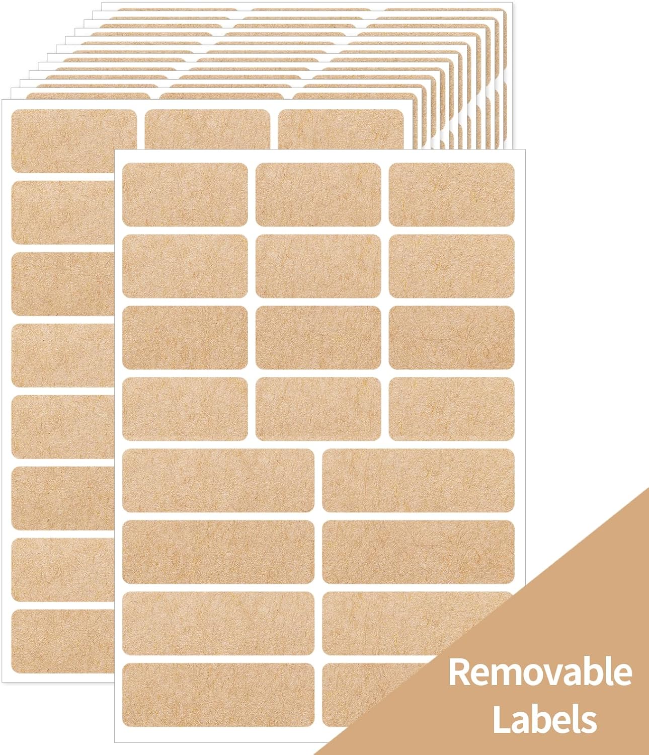 Kraft Label Stickers Removable Writable Gift Labels, Self-Adhesive Brown Labels for Essential Oil Bottle, Jars, Food Storage or Gift Decoration (2 Size, 300 Sheet)