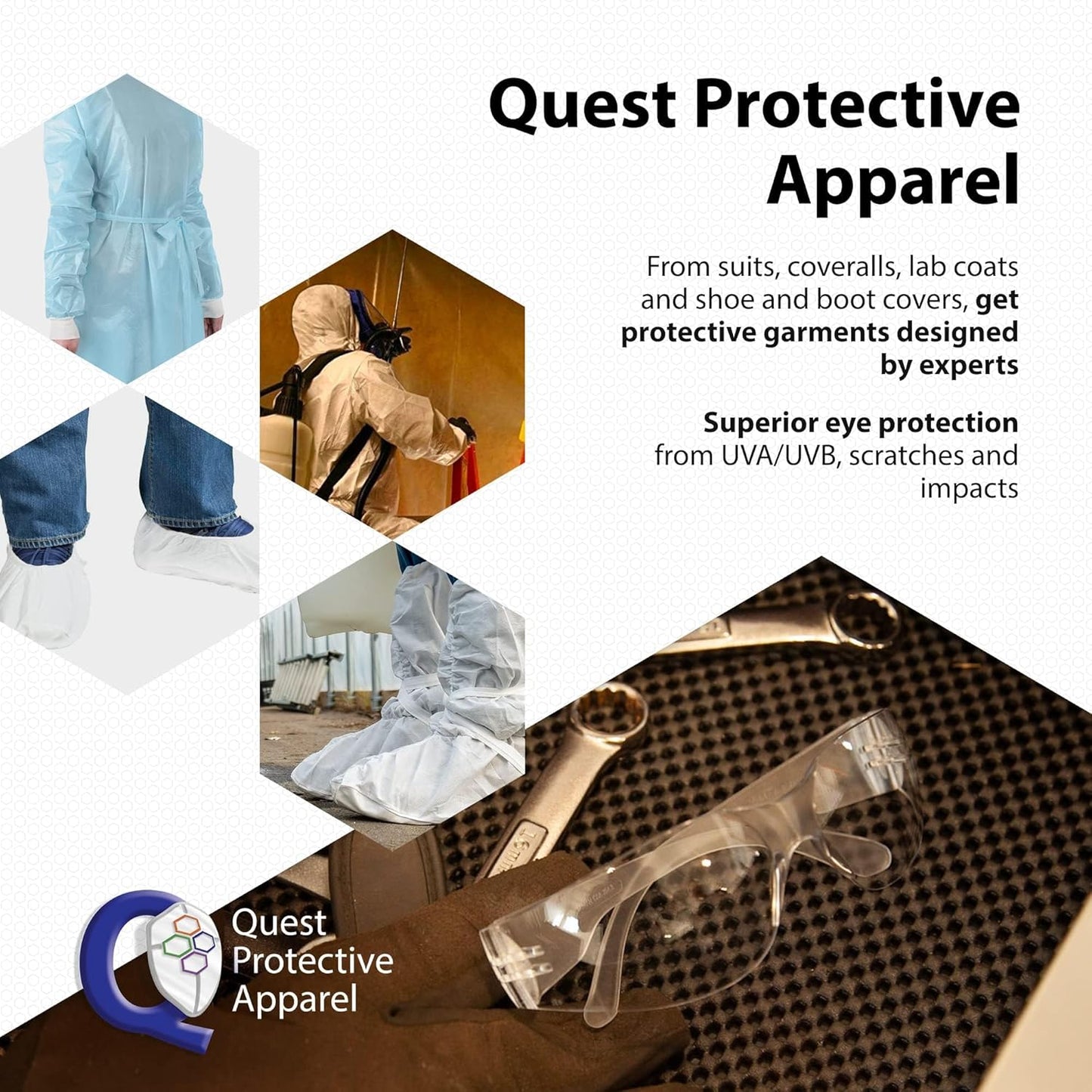 Quest Protective Apparel Safety Glasses for Men and Women - Anti Fog Safety Goggles for Shooting, Lab, or Construction – Polycarbonate Eye Protection [Clear & Pack of 6]