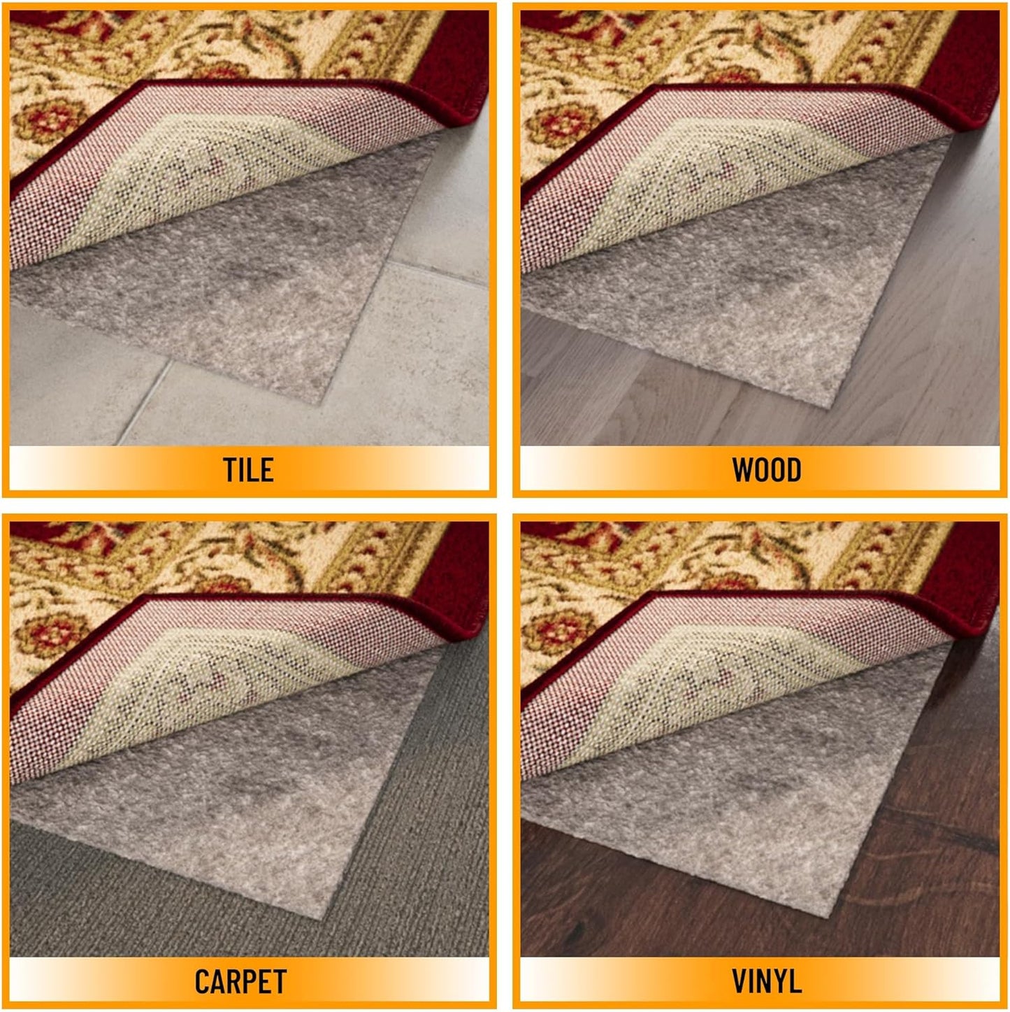 Ottomanson 2' x 8' Non-Slip Rug Pad Gripper 1/4 Inch Thick Dual Surface Felt + Rubber Gripper - Safe for All Floors, Brown