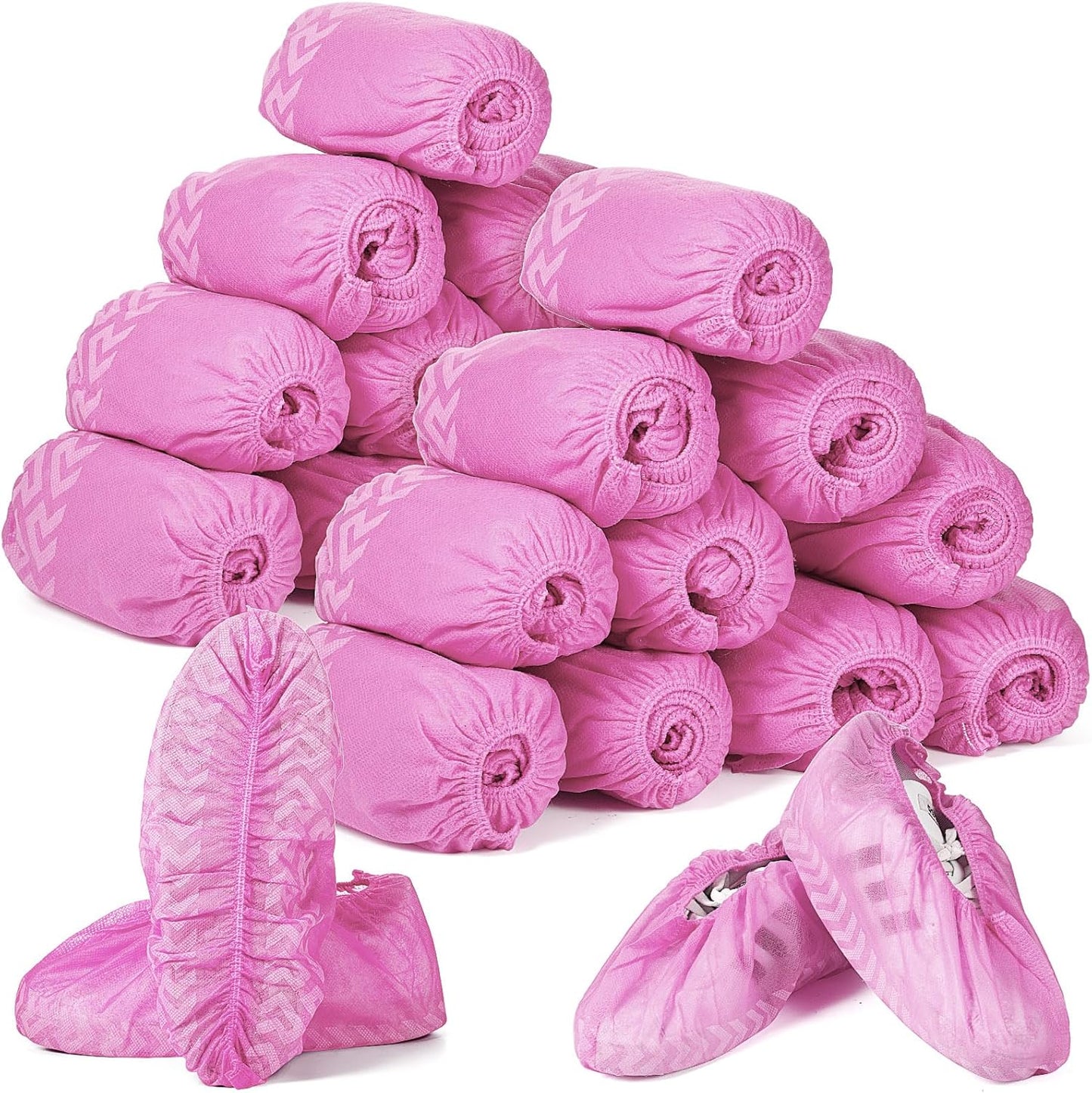 Zhanmai 300 Pack Disposable Shoe Covers Non Slip Disposable Large Foot Booties Shoe Covers for Indoors Contractors Floor and Carpet Protectors, One Size Fits Most(Pink)